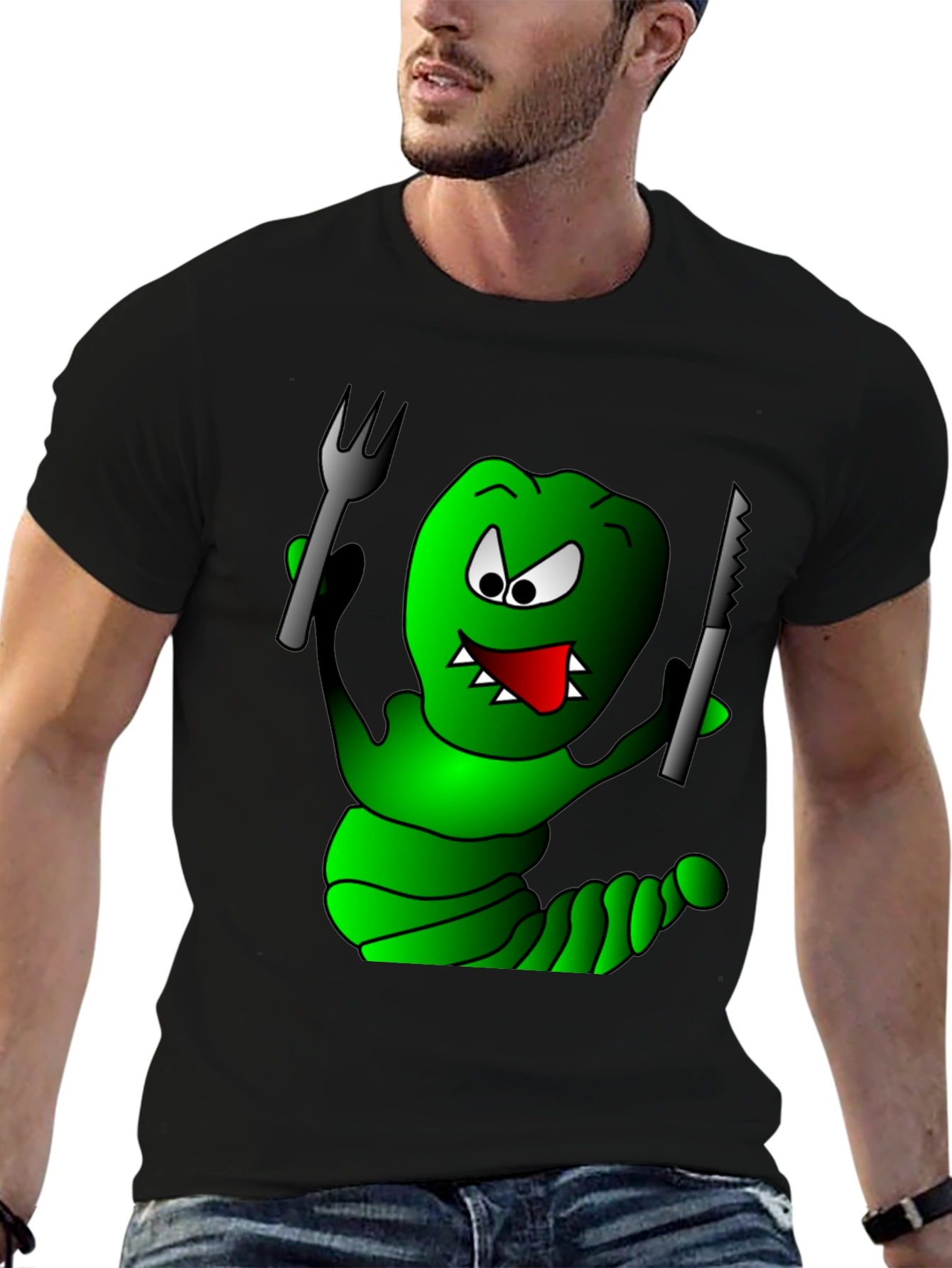 Monster Cartoon T-Shirt - Fork & Knife Design