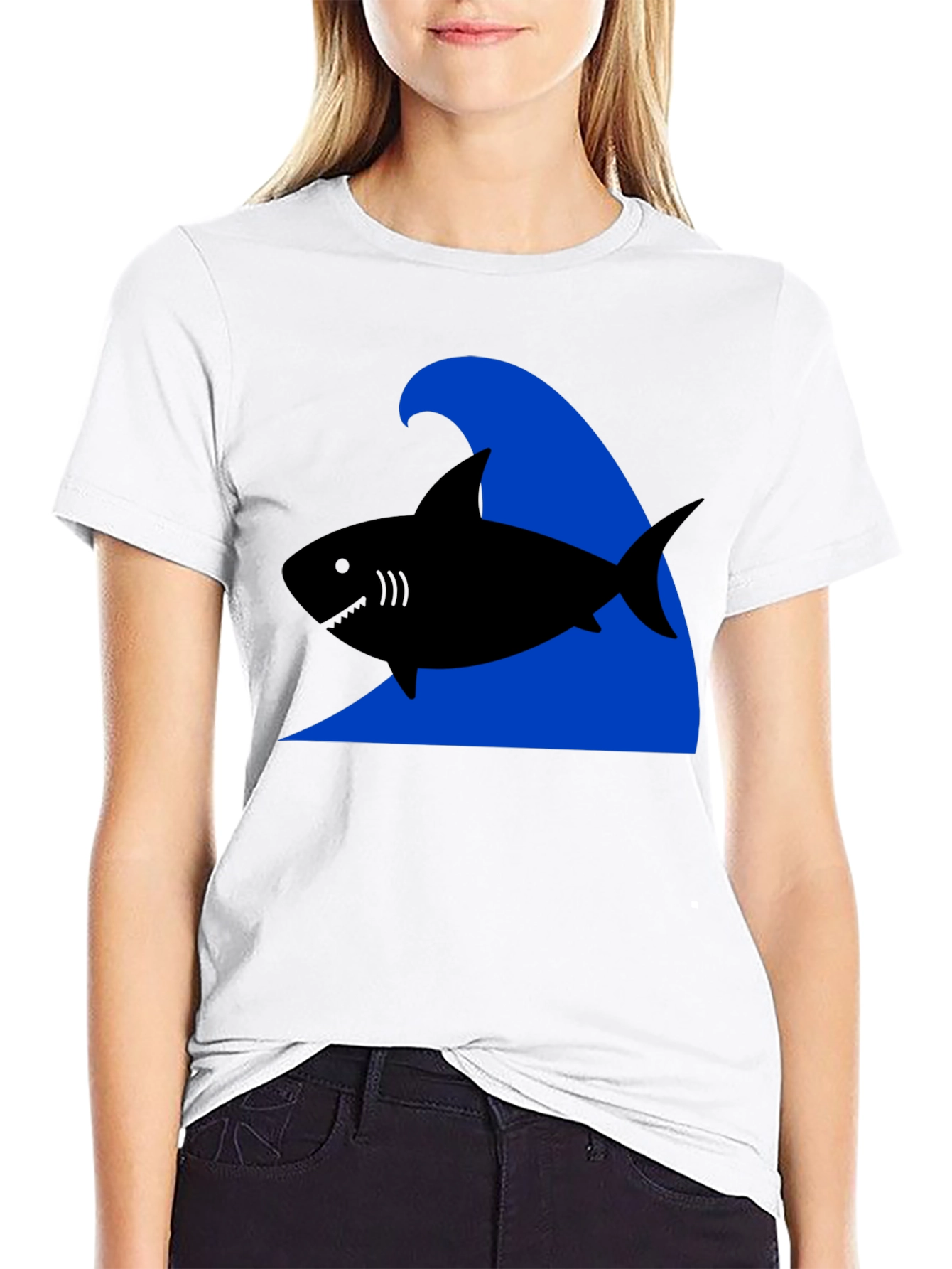 Shark Wave Graphic Tee - Black Cotton T-Shirt
