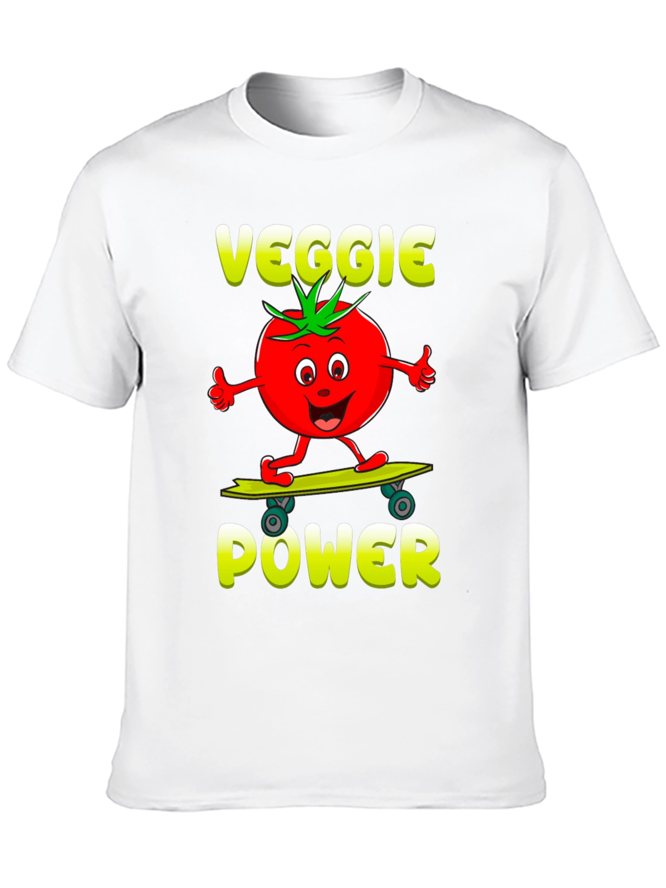 Veggie Power T-Shirt - Cartoon Tomato Skateboard Tee