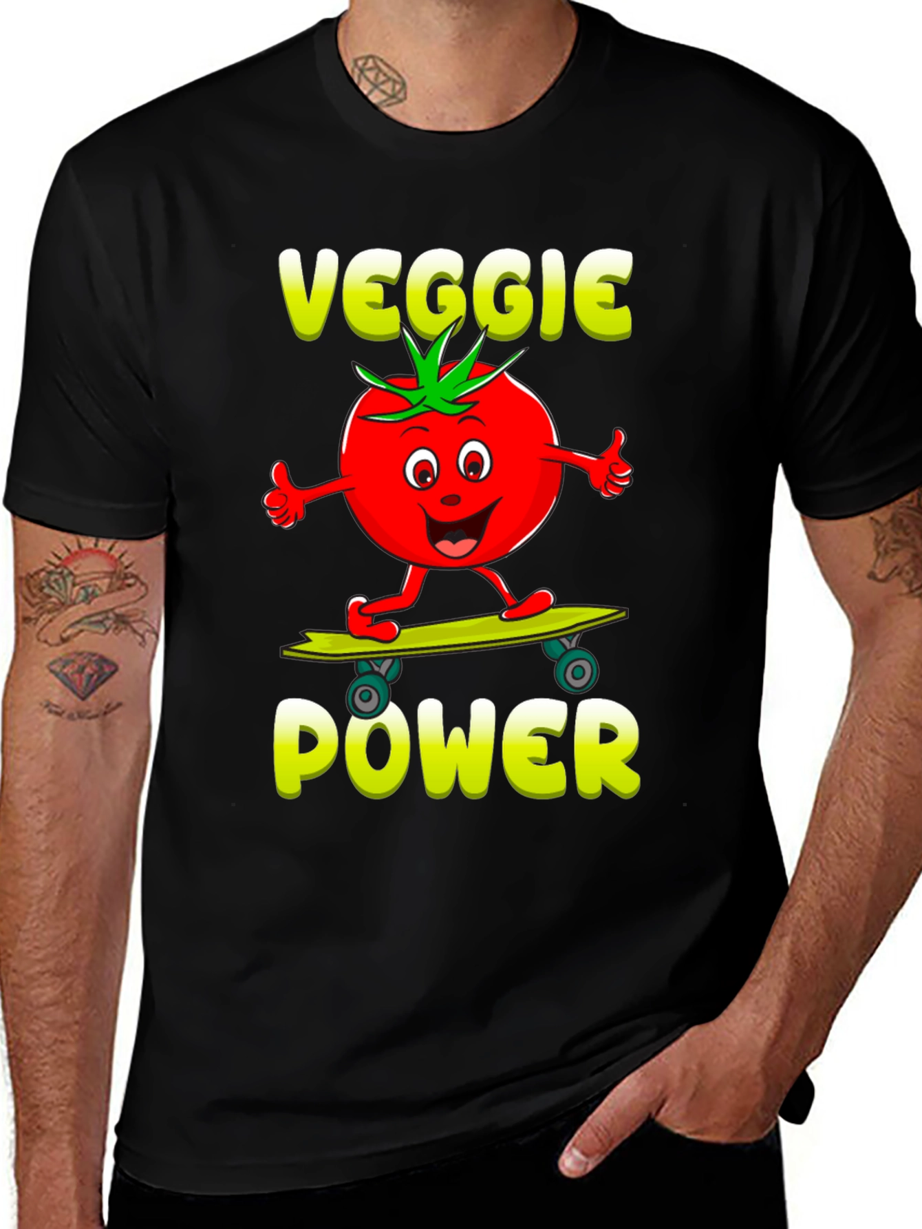Veggie Power T-Shirt - Cartoon Tomato Skateboard Tee