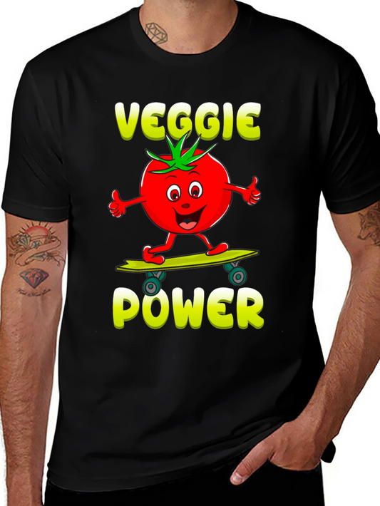 Veggie Power T-Shirt - Cartoon Tomato Skateboard Tee