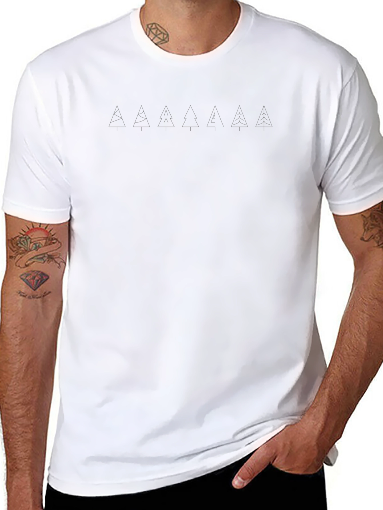 Mens Black T-Shirt with Subtle Tree Line Graphic