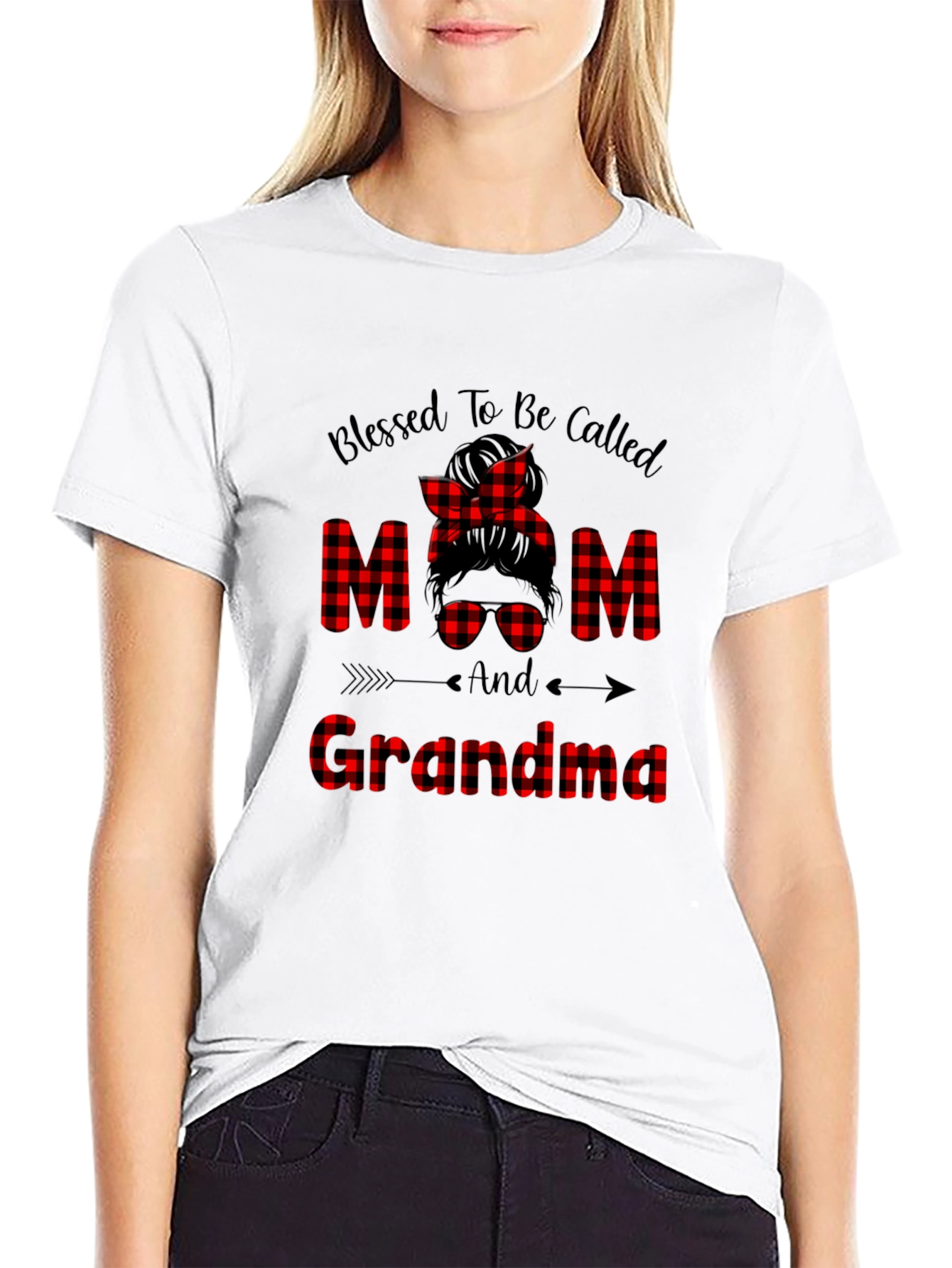 Blessed Mom & Grandma Plaid Graphic Tee