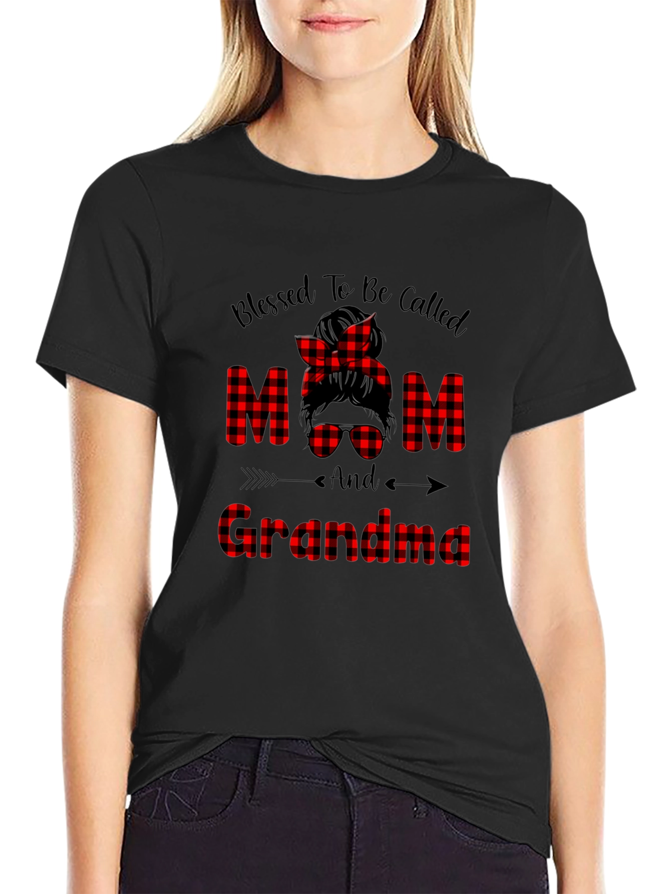 Blessed Mom & Grandma Plaid Graphic Tee