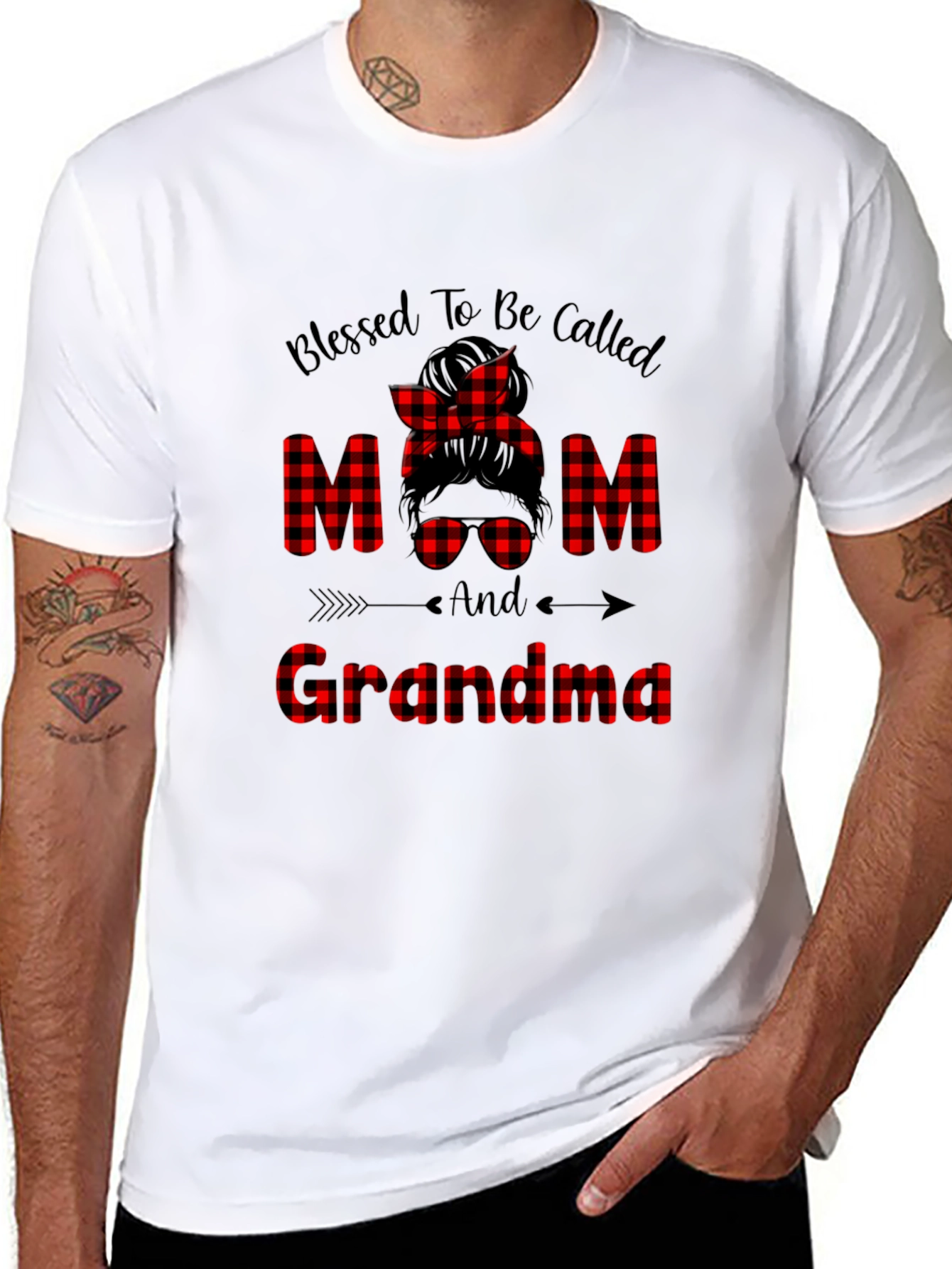Blessed Mom & Grandma Plaid Graphic Tee