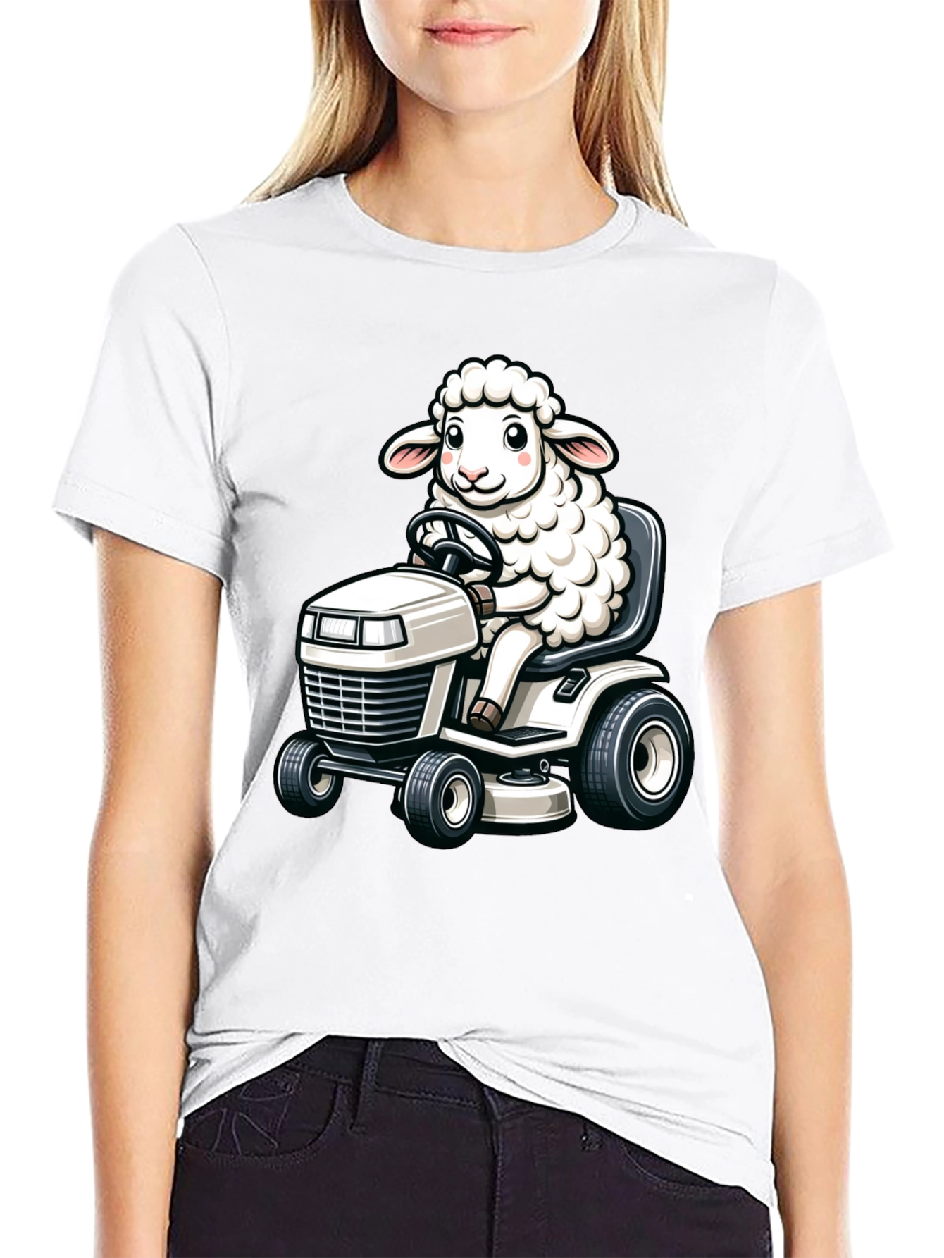 Sheep on Lawn Mower T-Shirt - Black