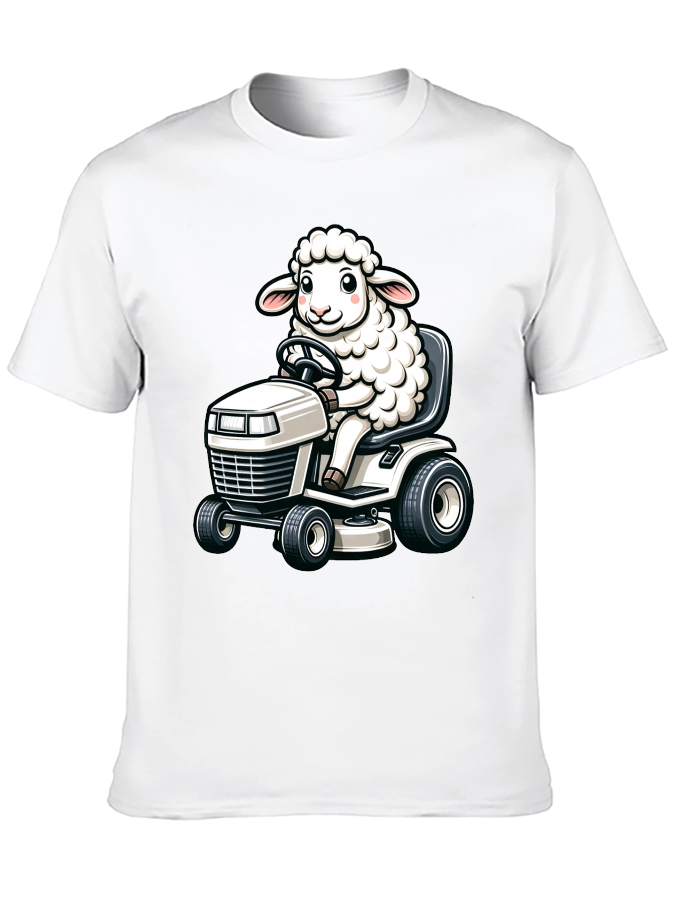 Sheep on Lawn Mower T-Shirt - Black