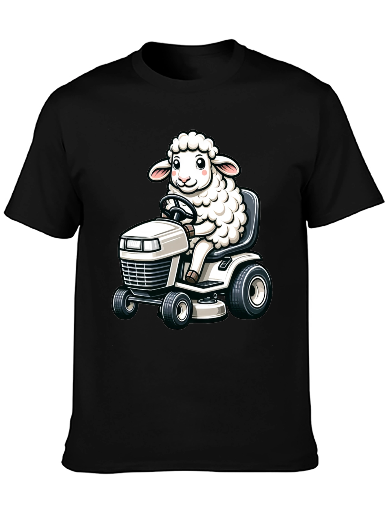 Sheep on Lawn Mower T-Shirt - Black