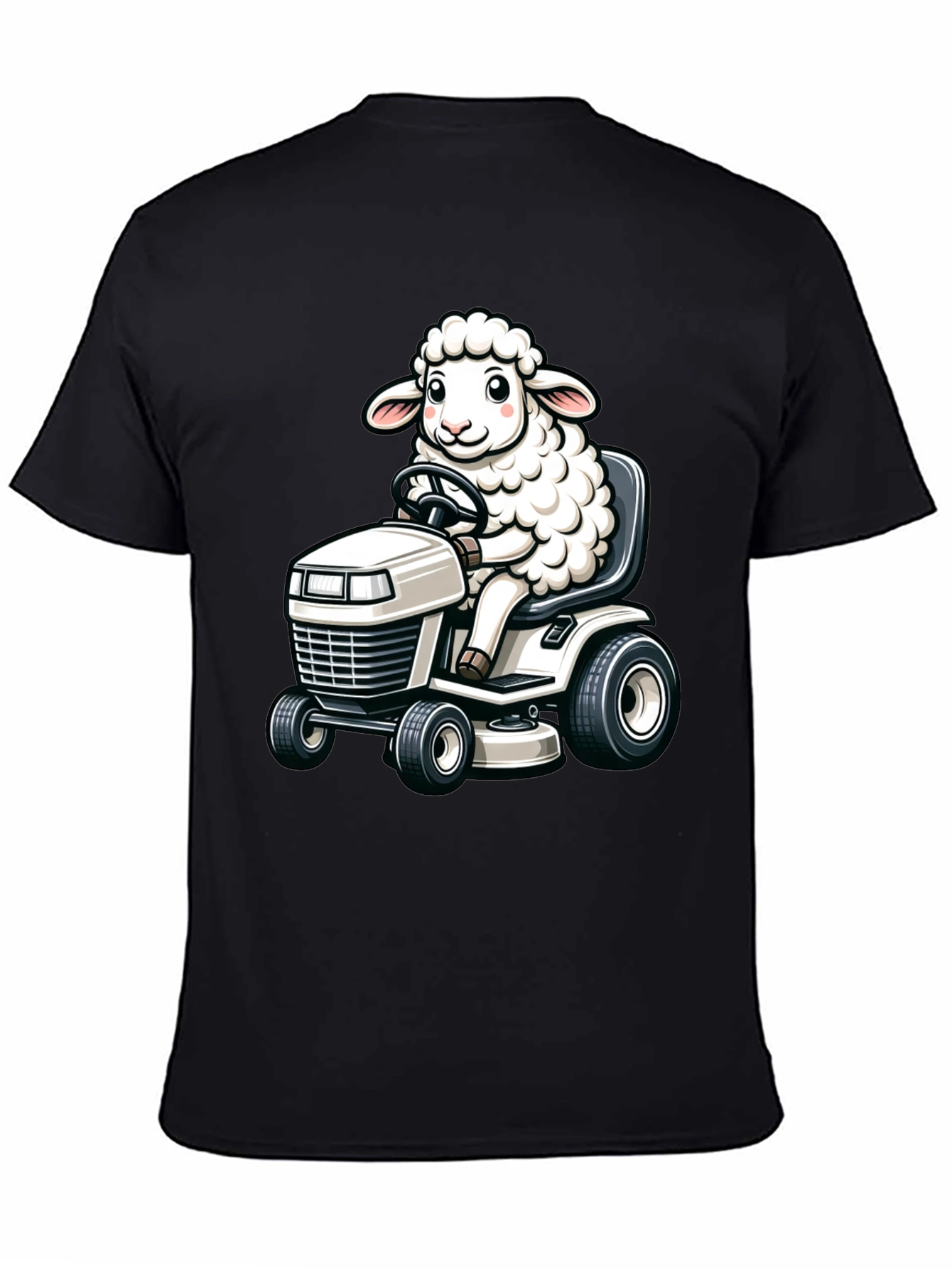 Sheep on Lawn Mower T-Shirt - Black
