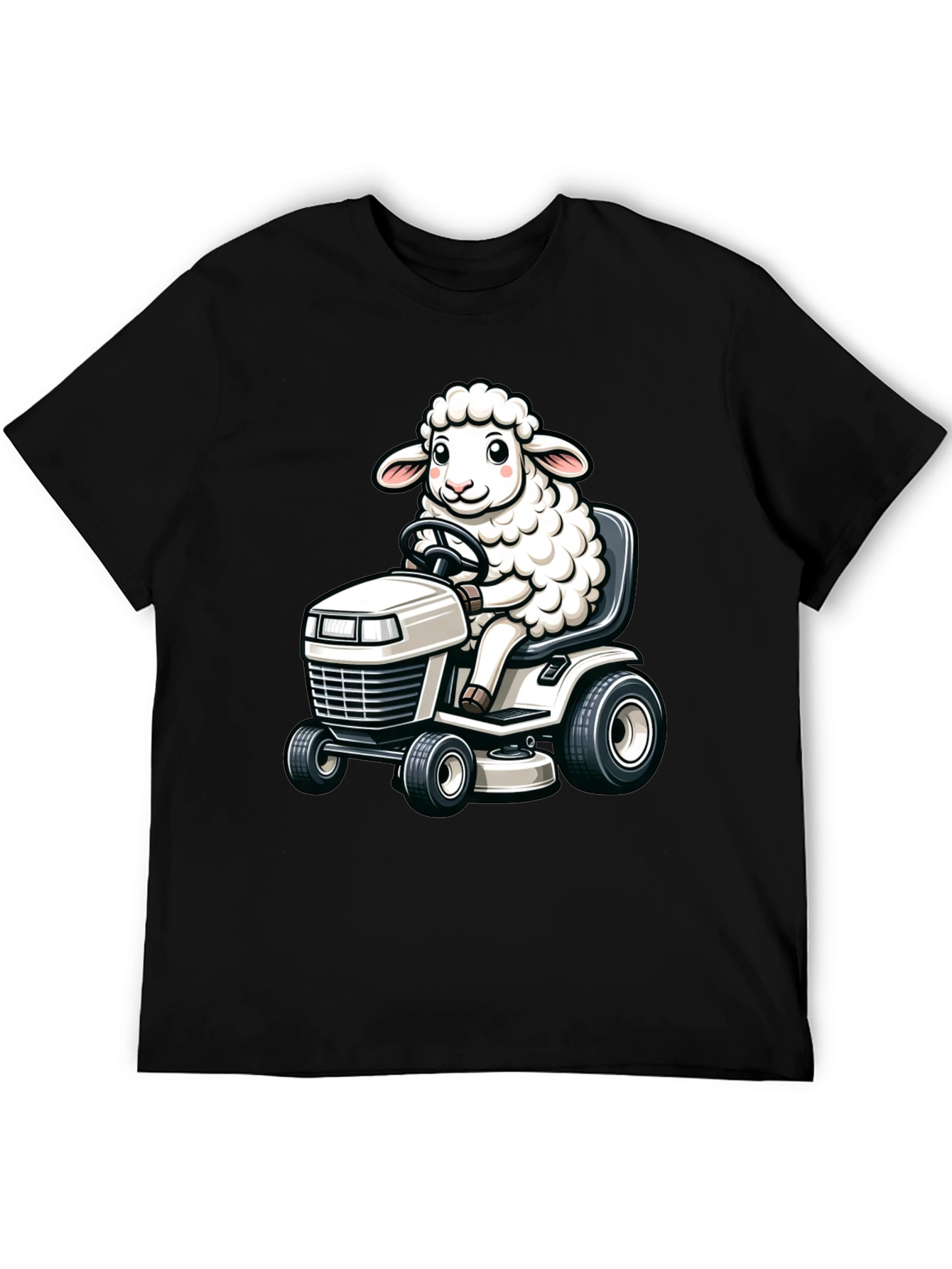 Sheep on Lawn Mower T-Shirt - Black