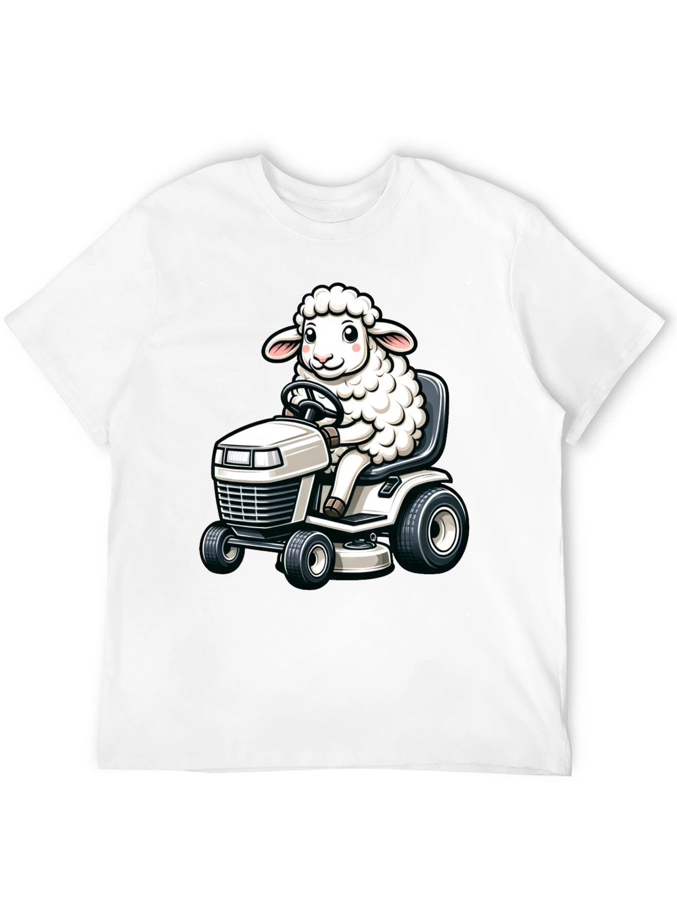 Sheep on Lawn Mower T-Shirt - Black