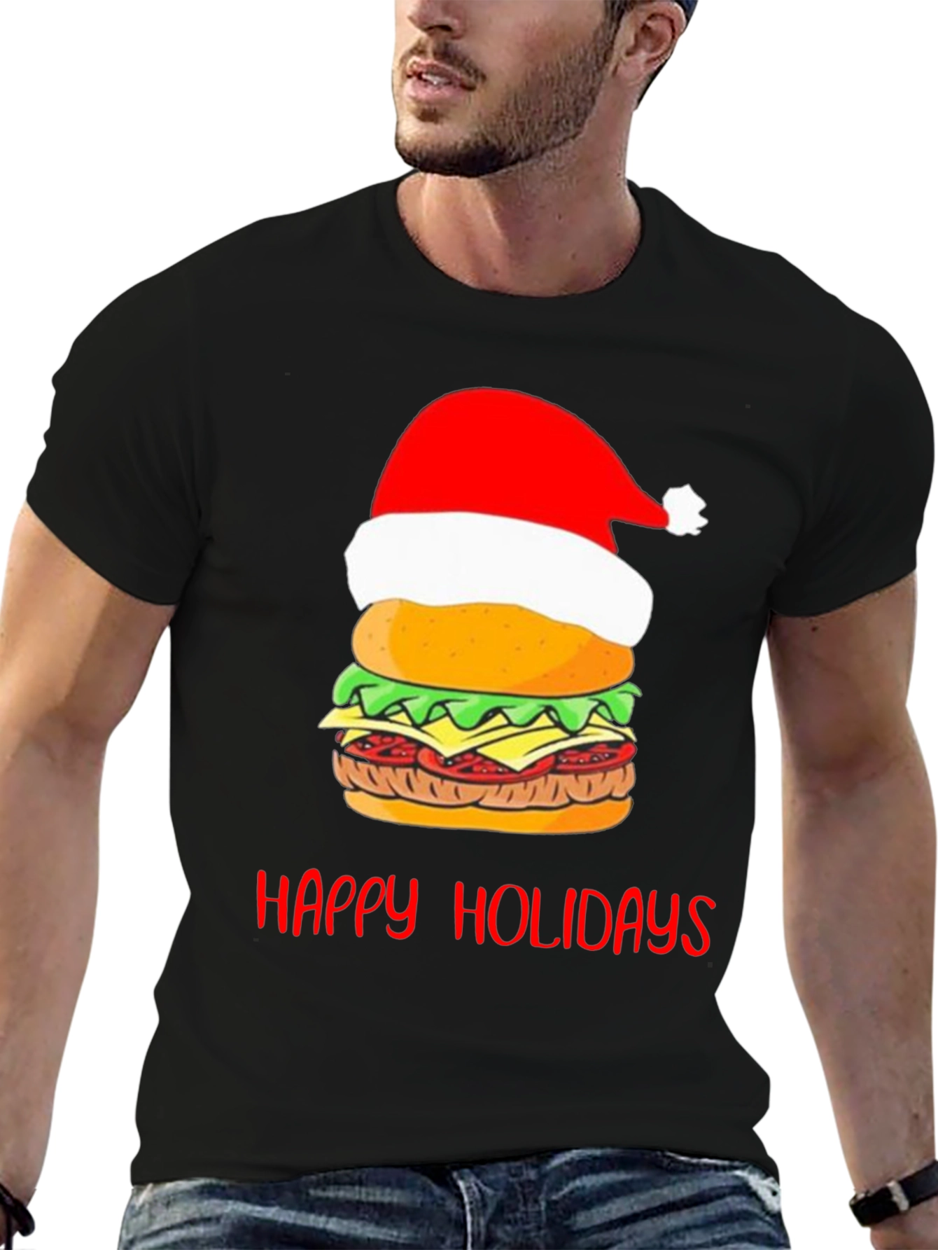 Happy Holidays Burger Christmas Graphic T-Shirt