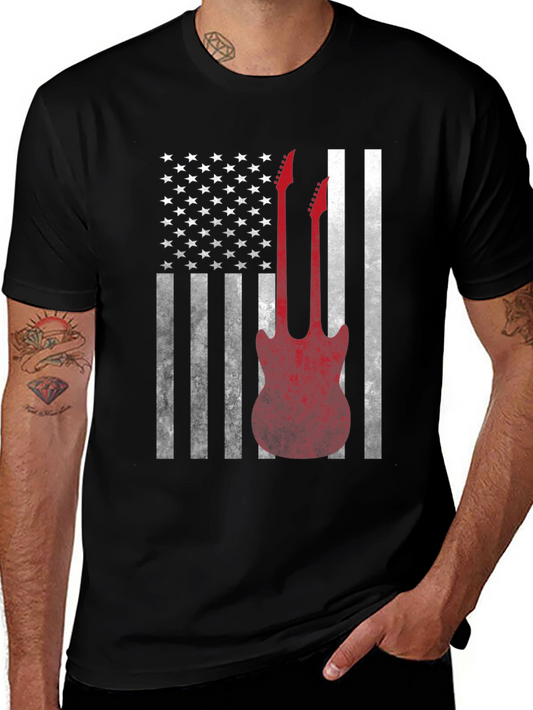 Guitar USA Flag Graphic T-Shirt - Rock & Roll Patriotic Tee