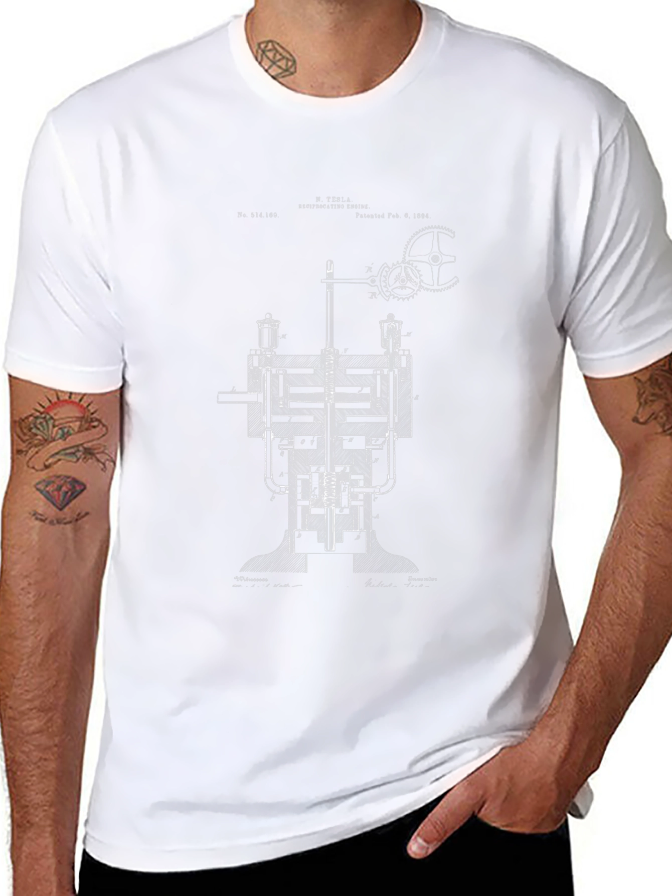 Tesla Engine Blueprint Graphic T-Shirt