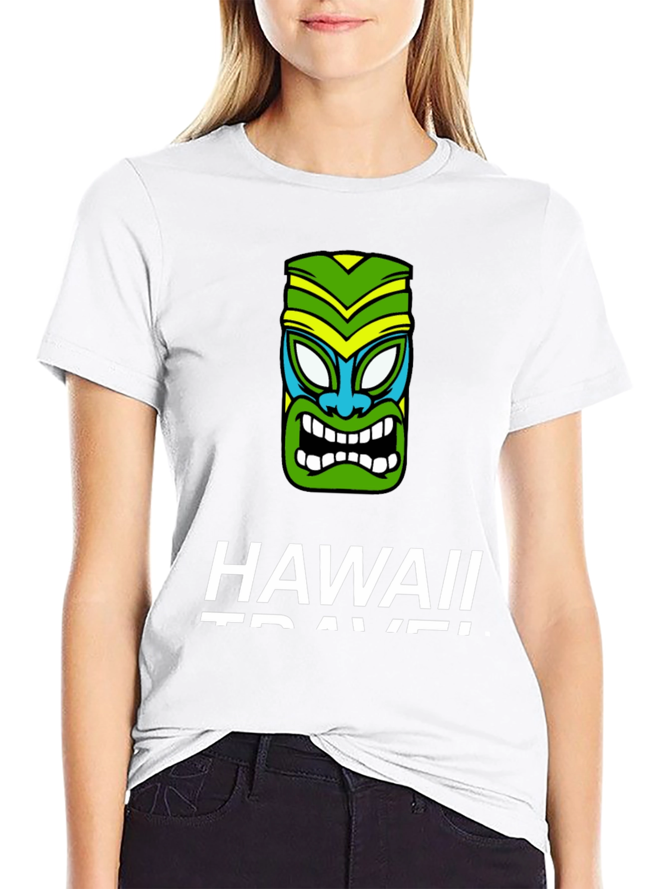 Hawaii Travel Tiki Face Black T-Shirt