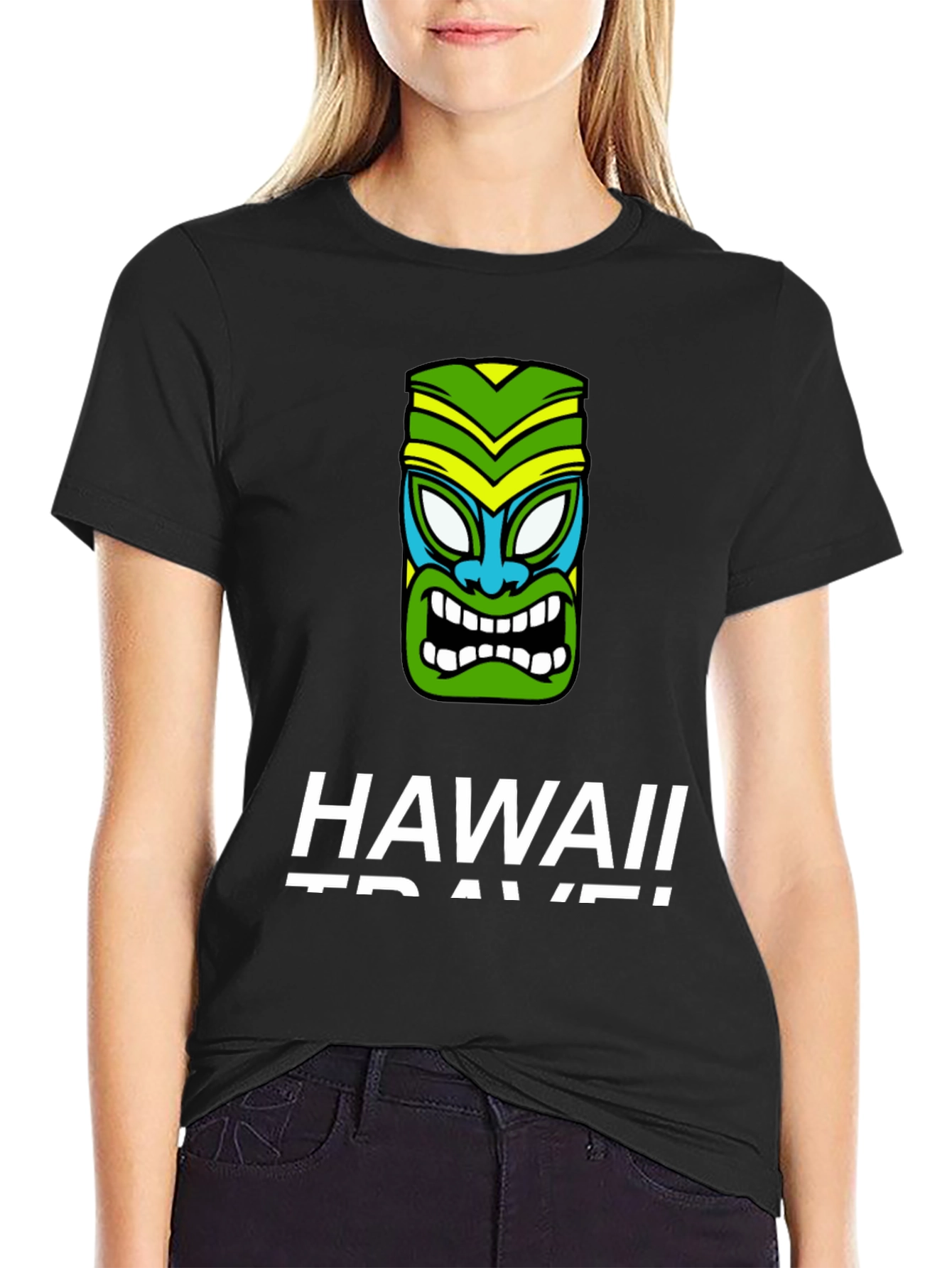 Hawaii Travel Tiki Face Black T-Shirt