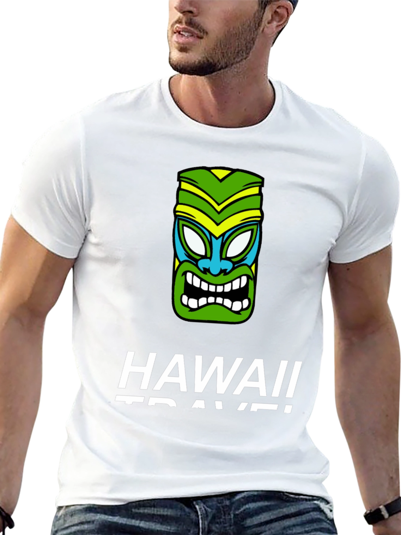 Hawaii Travel Tiki Face Black T-Shirt