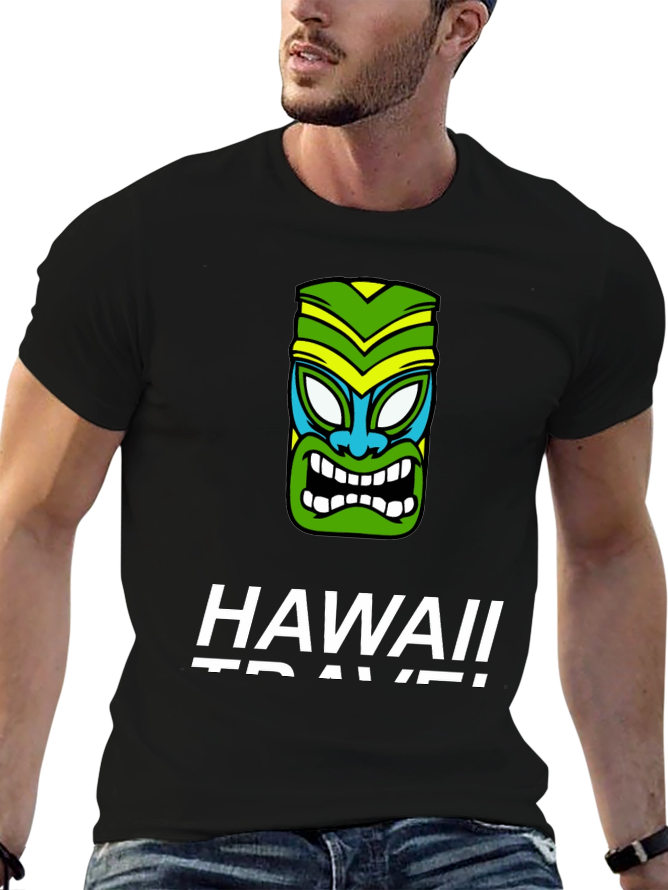 Hawaii Travel Tiki Face Black T-Shirt