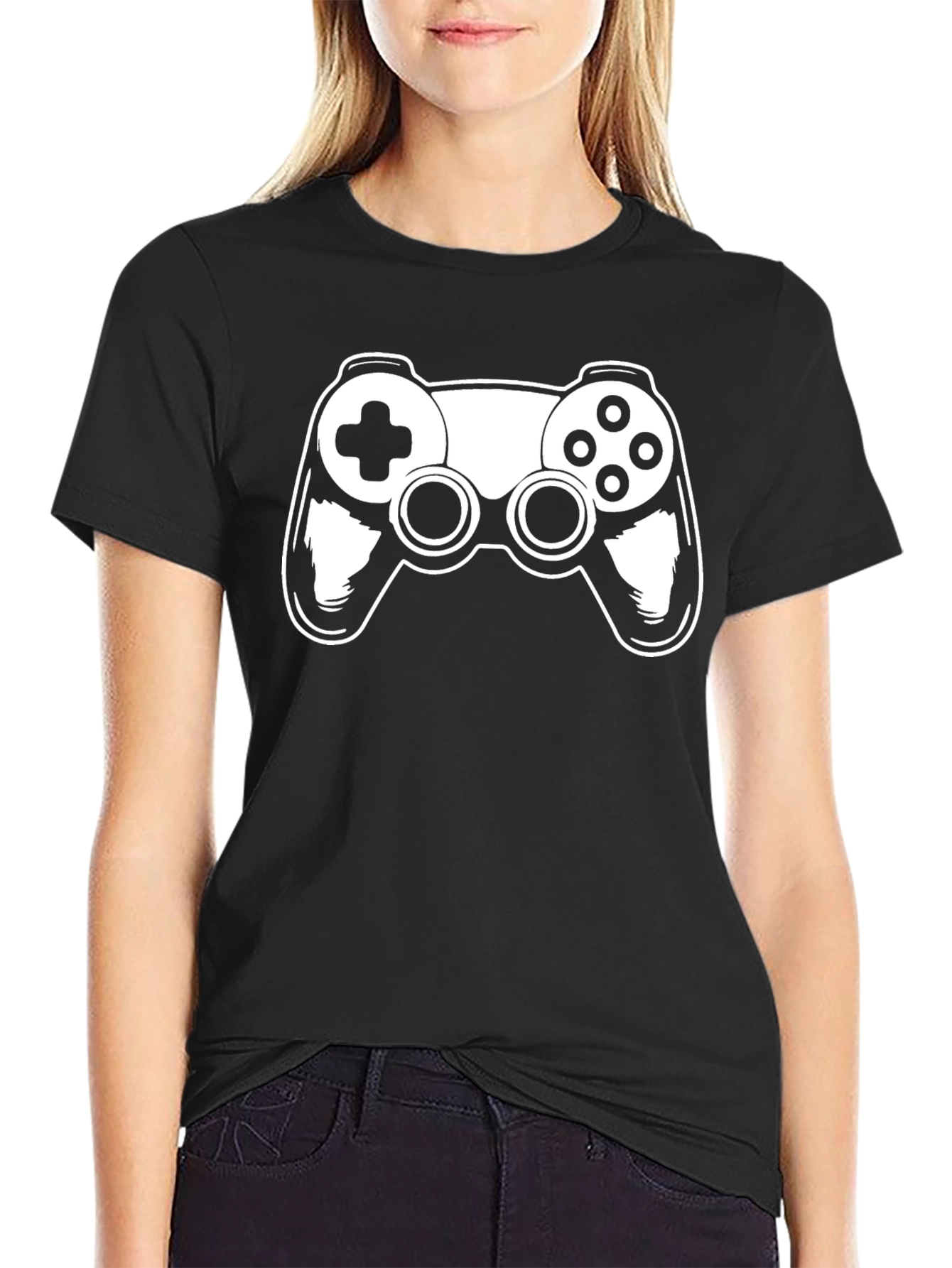 Gamers Black T-Shirt with White Controller Graphic
