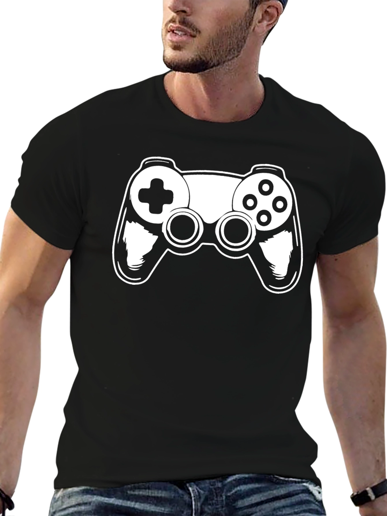 Gamers Black T-Shirt with White Controller Graphic