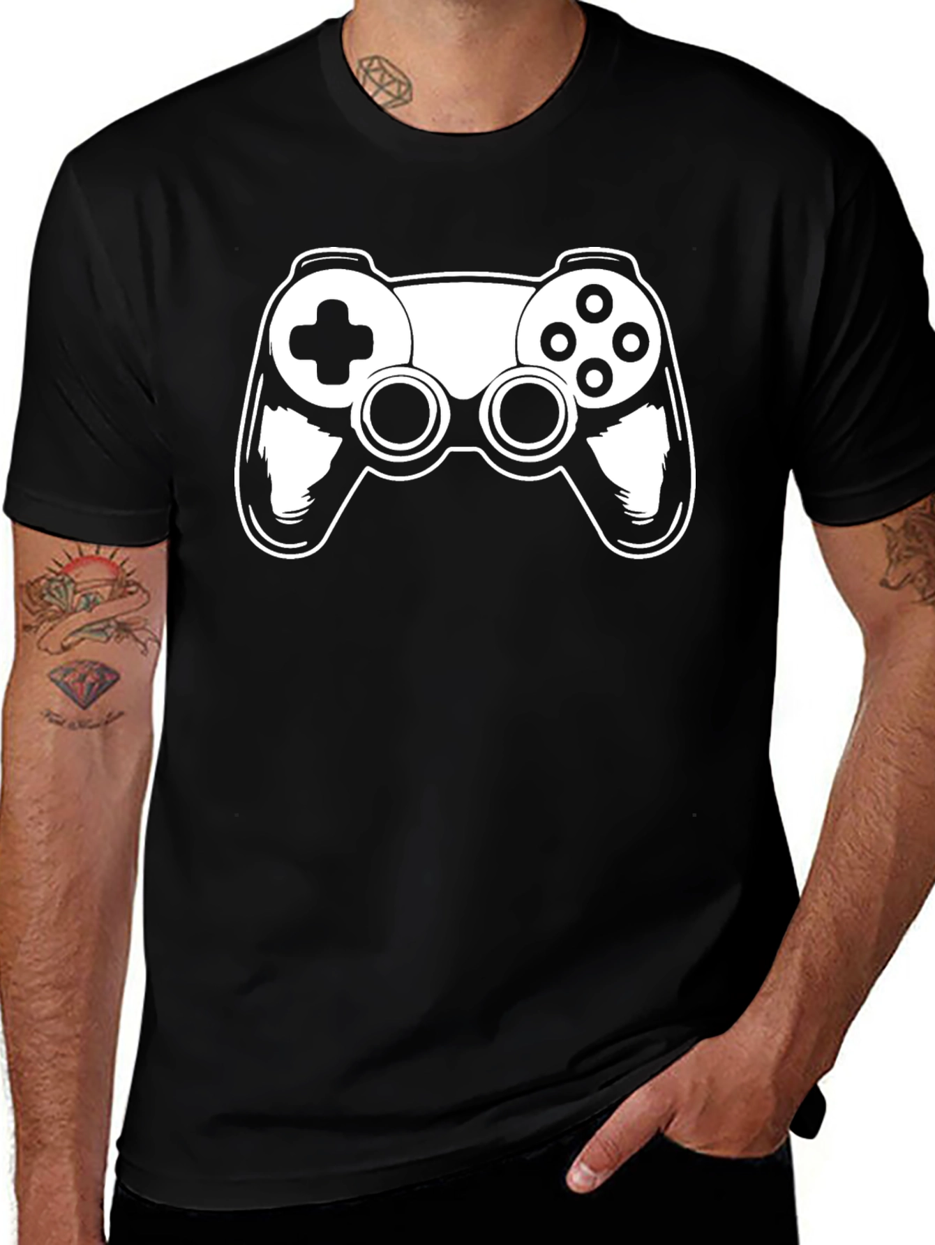 Gamers Black T-Shirt with White Controller Graphic