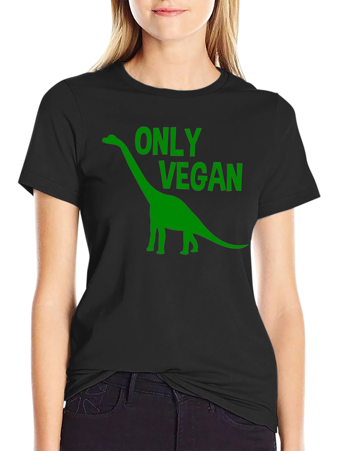 Vegan Dinosaur T-Shirt - Black Cotton Tee