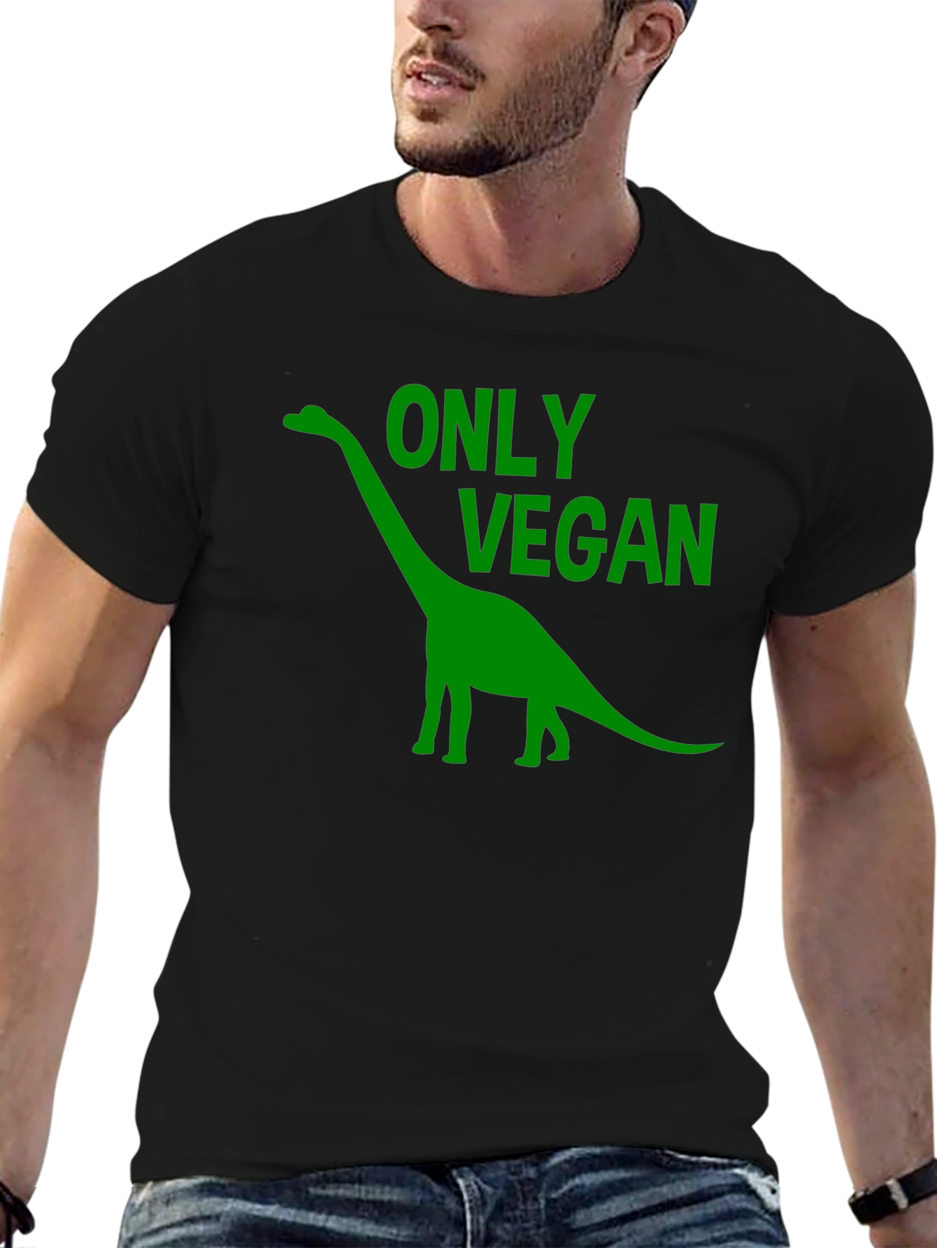 Vegan Dinosaur T-Shirt - Black Cotton Tee