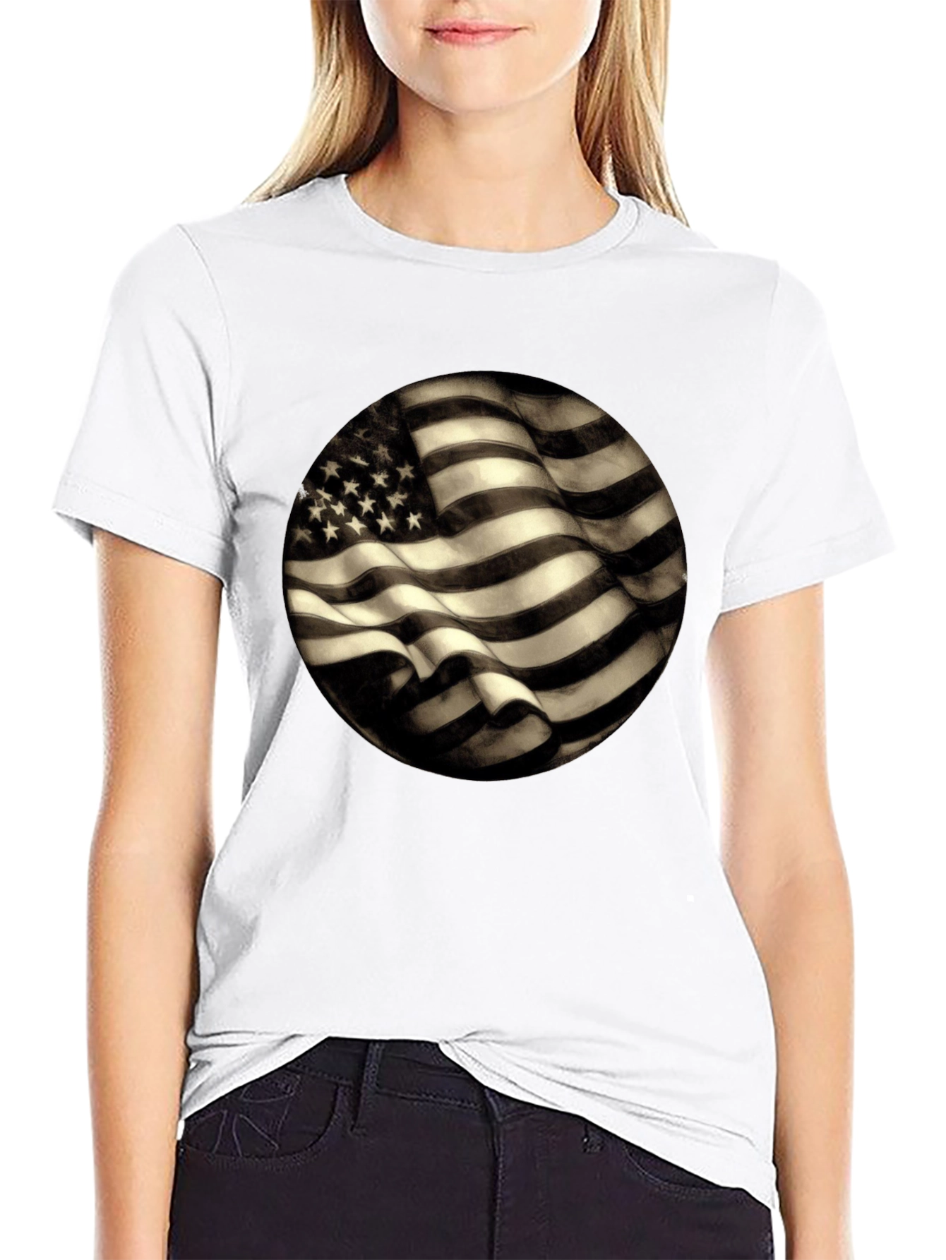 American Flag Graphic Mens Black T-Shirt
