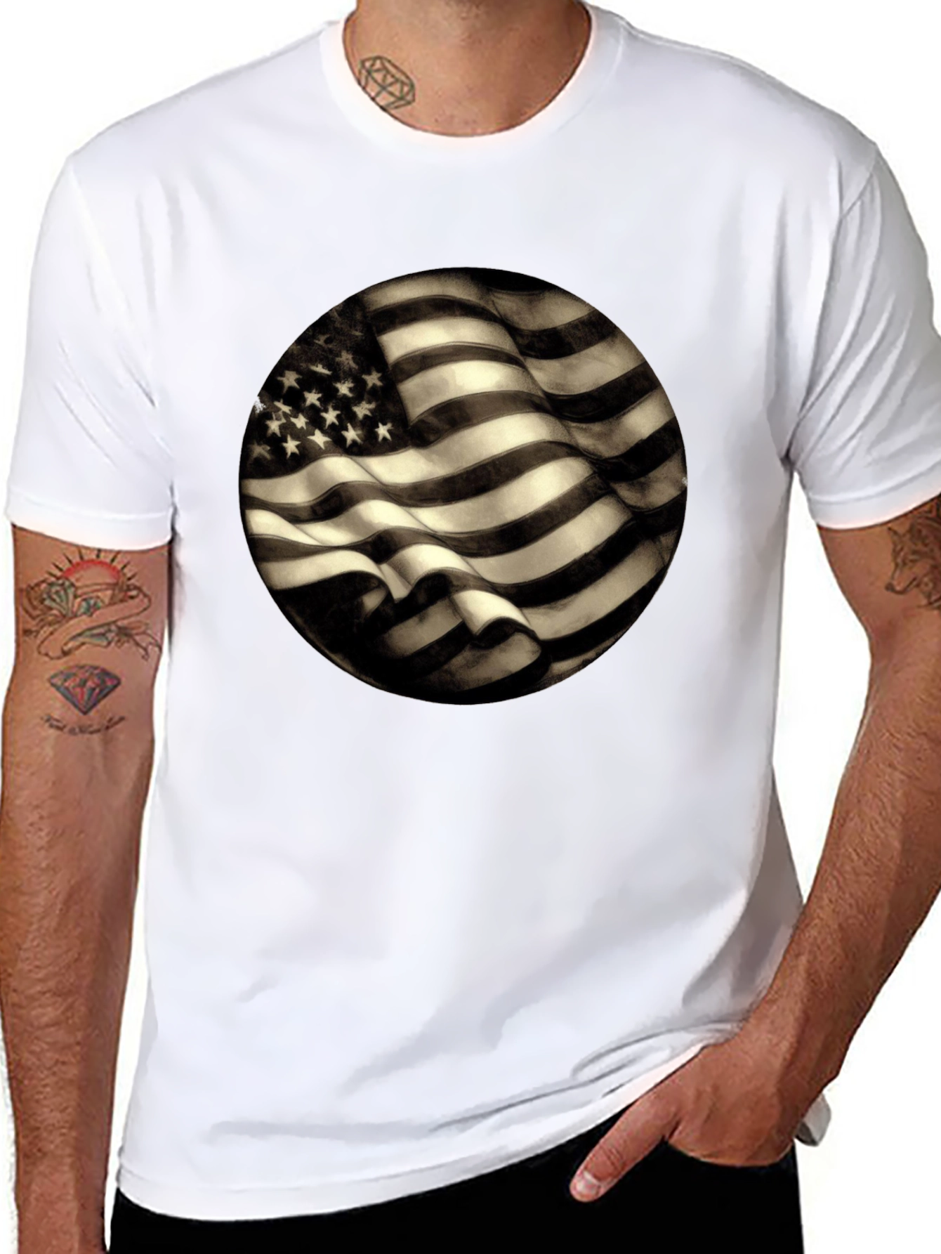 American Flag Graphic Mens Black T-Shirt