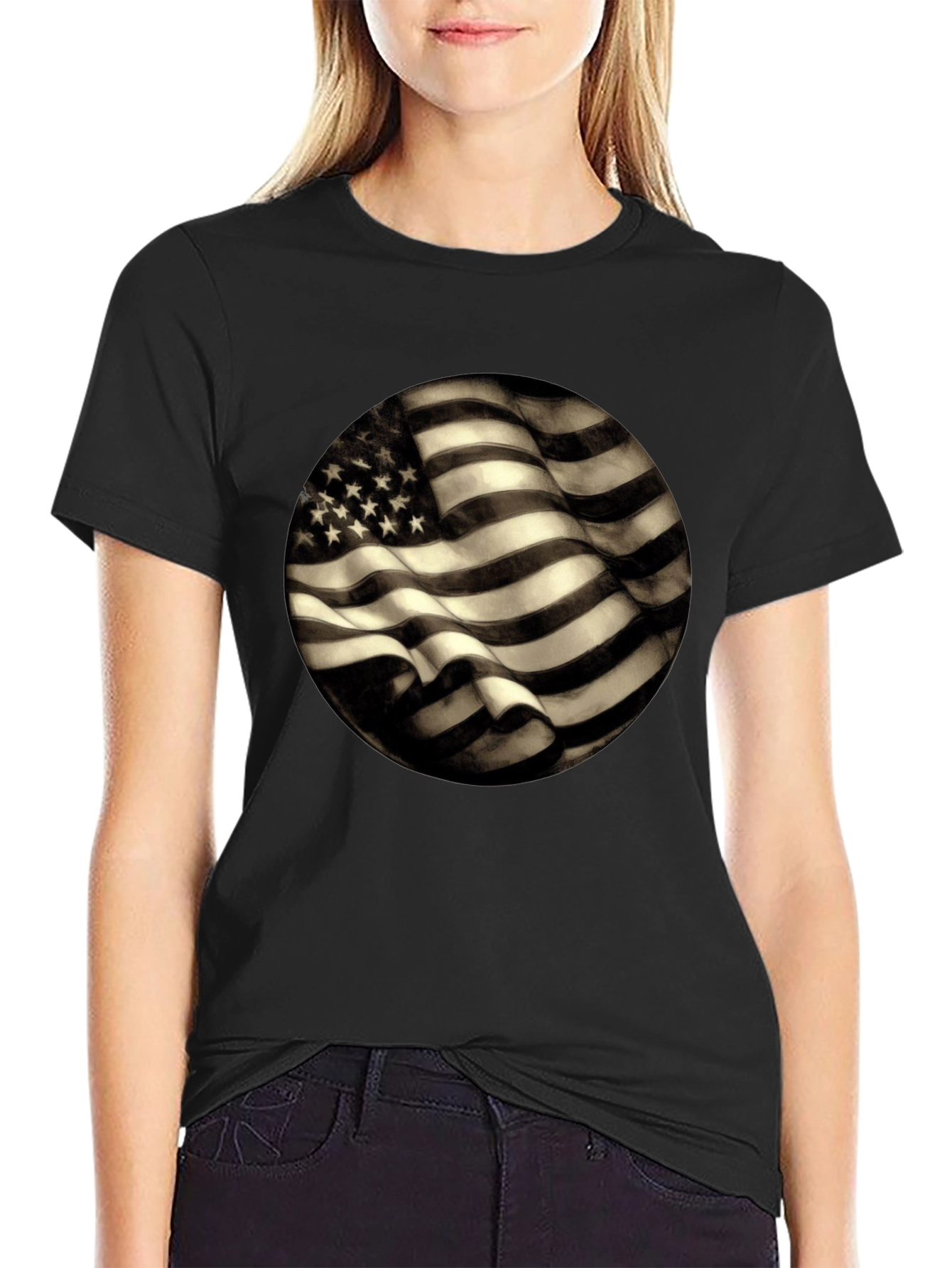 American Flag Graphic Mens Black T-Shirt