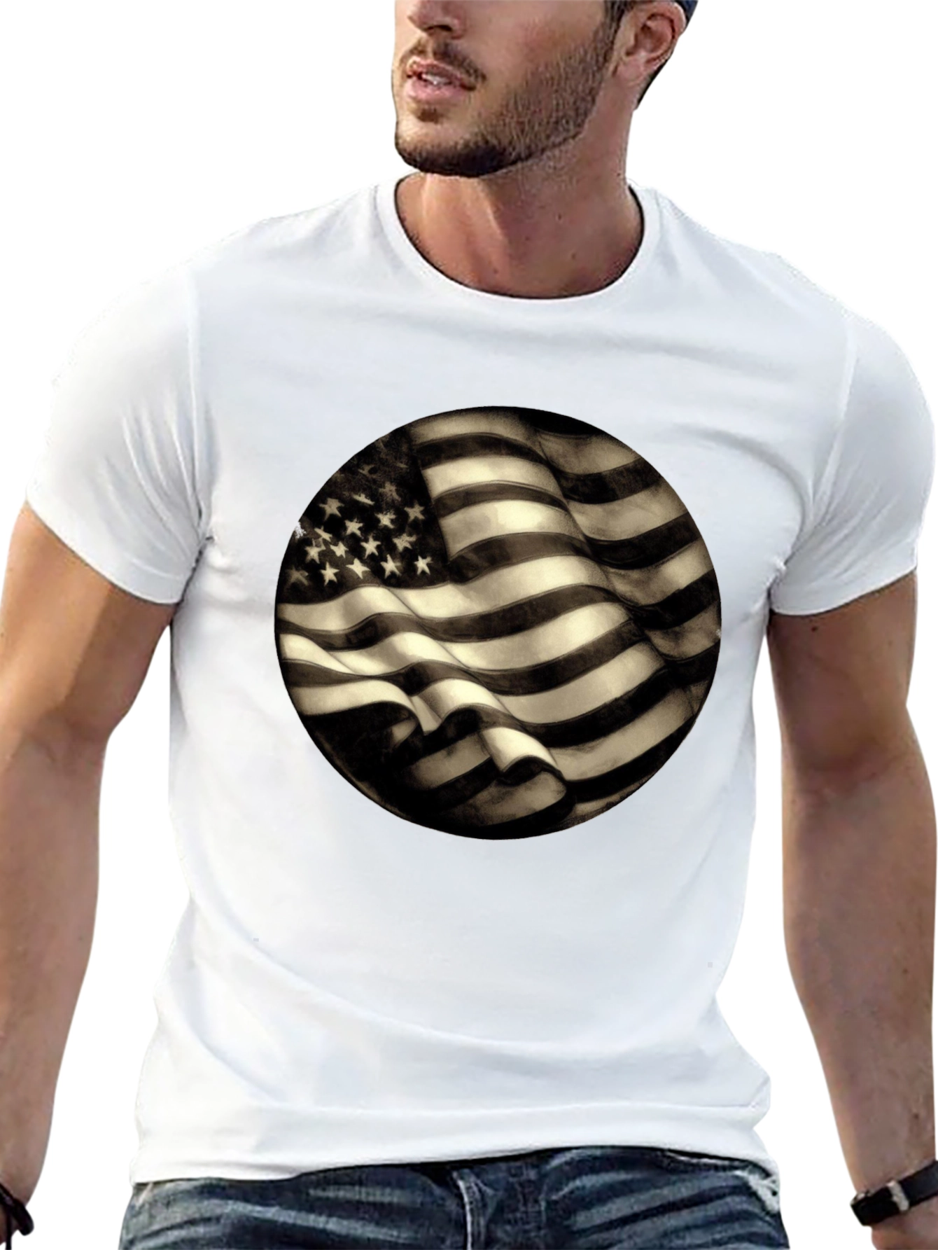 American Flag Graphic Mens Black T-Shirt