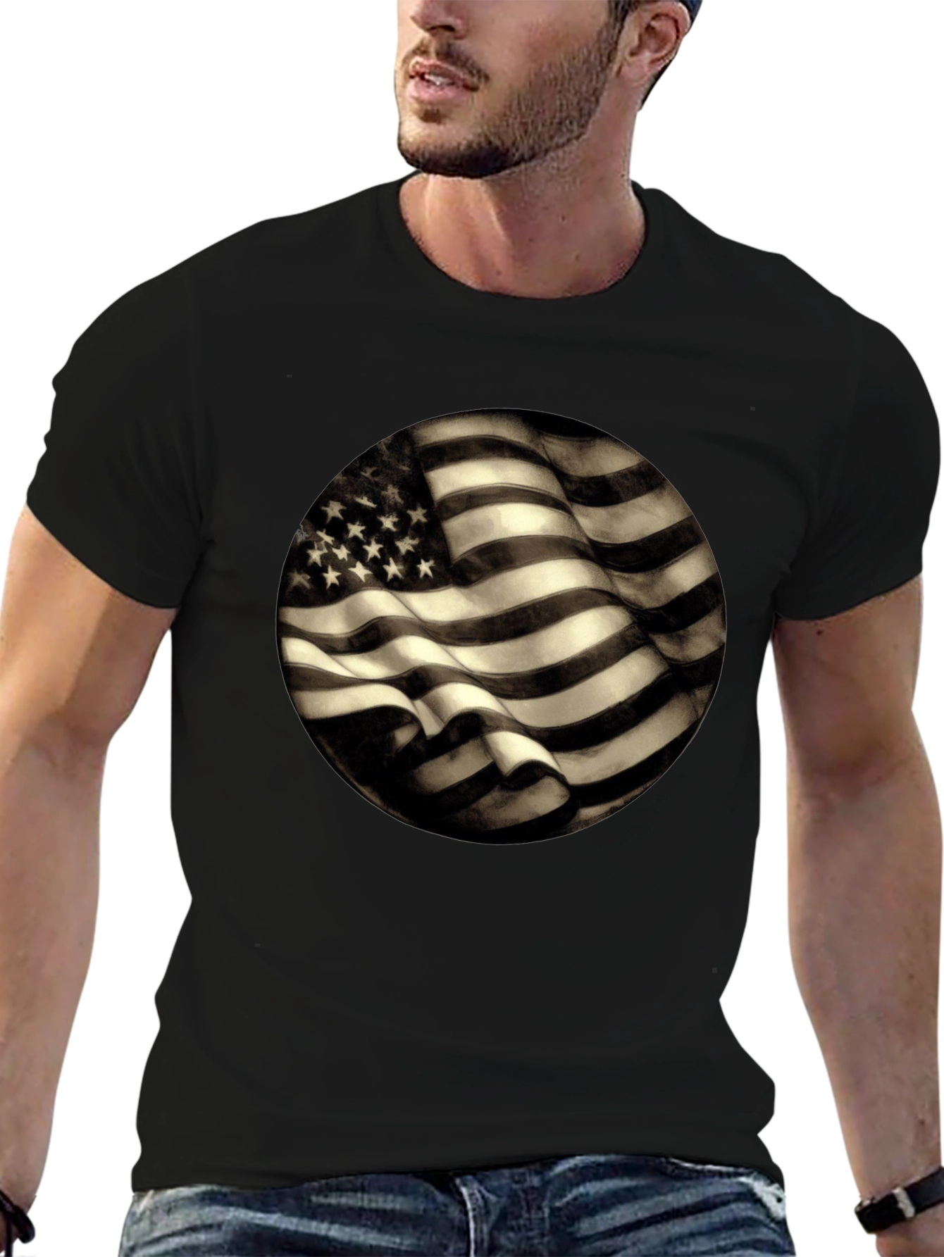 American Flag Graphic Mens Black T-Shirt