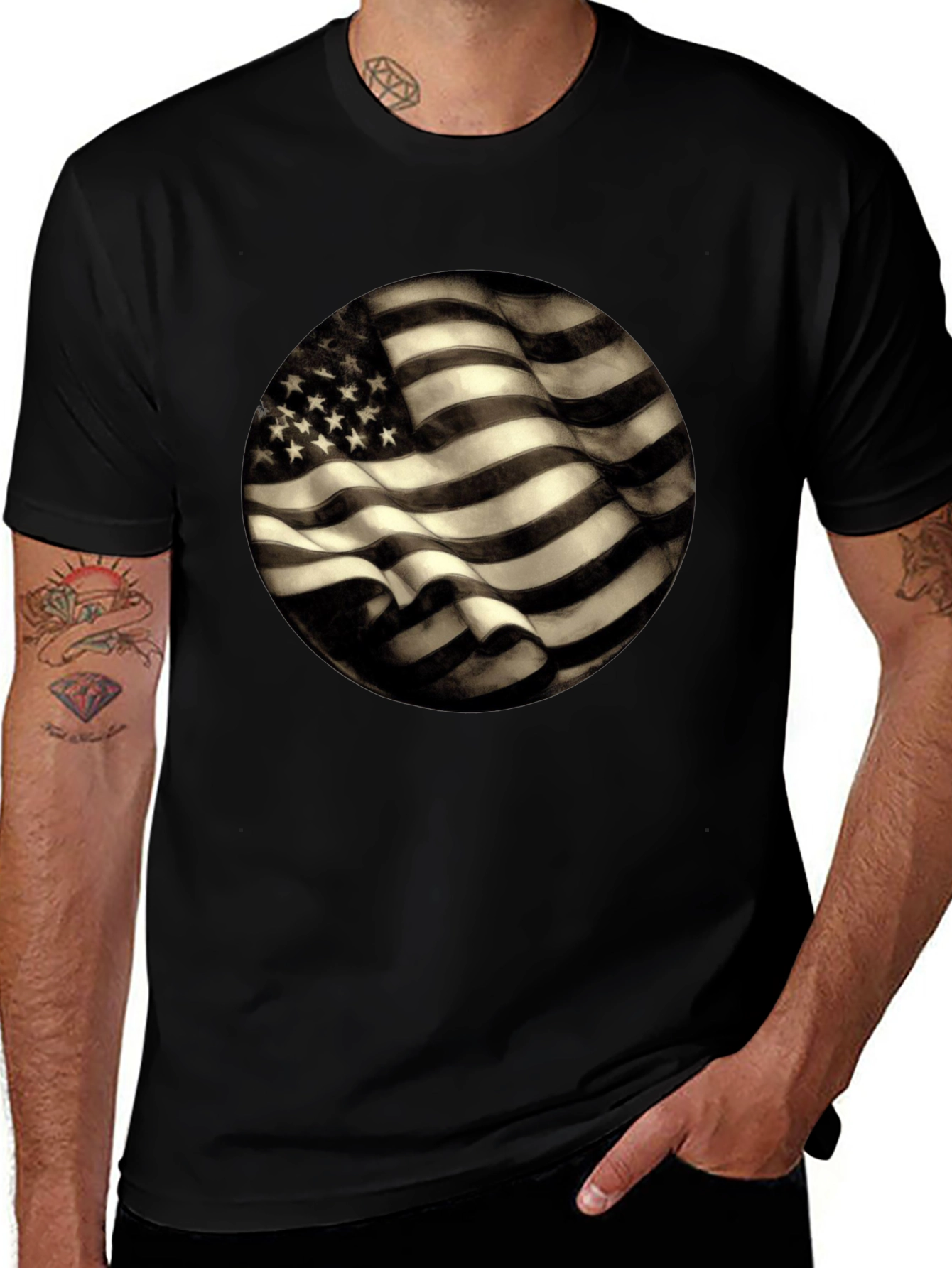 American Flag Graphic Mens Black T-Shirt