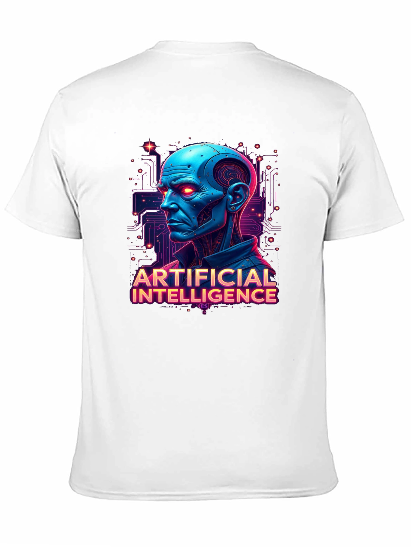 AI Robot Head Graphic Tee - Black T-Shirt