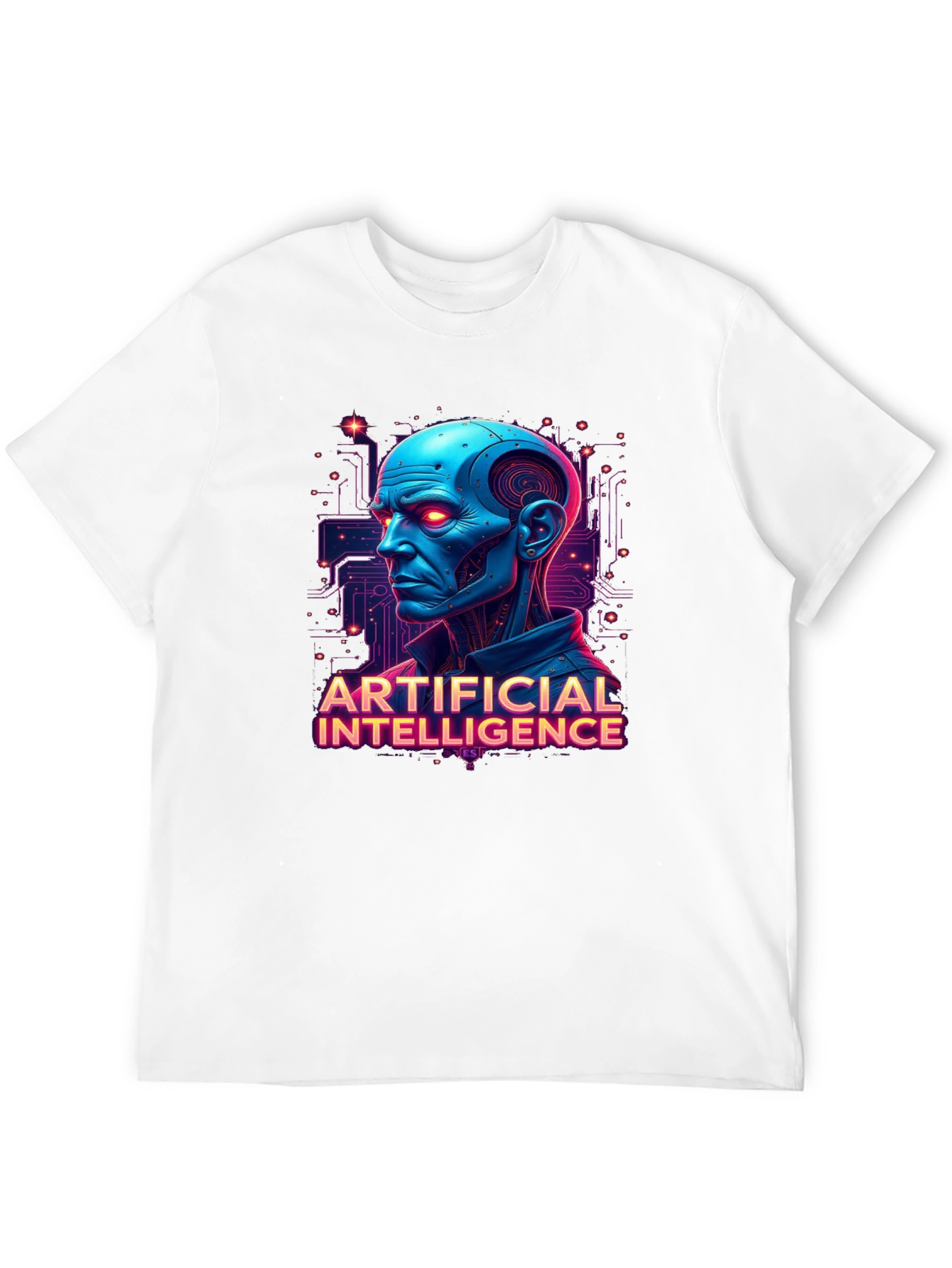 AI Robot Head Graphic Tee - Black T-Shirt