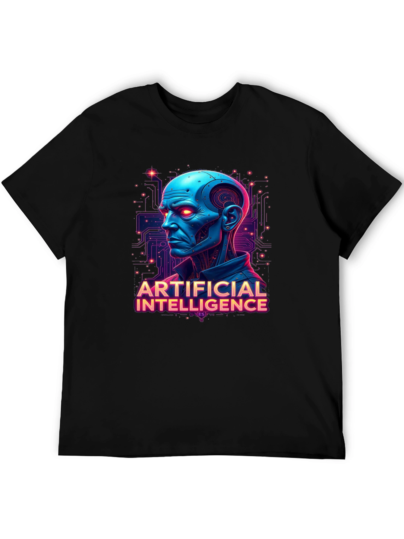 AI Robot Head Graphic Tee - Black T-Shirt