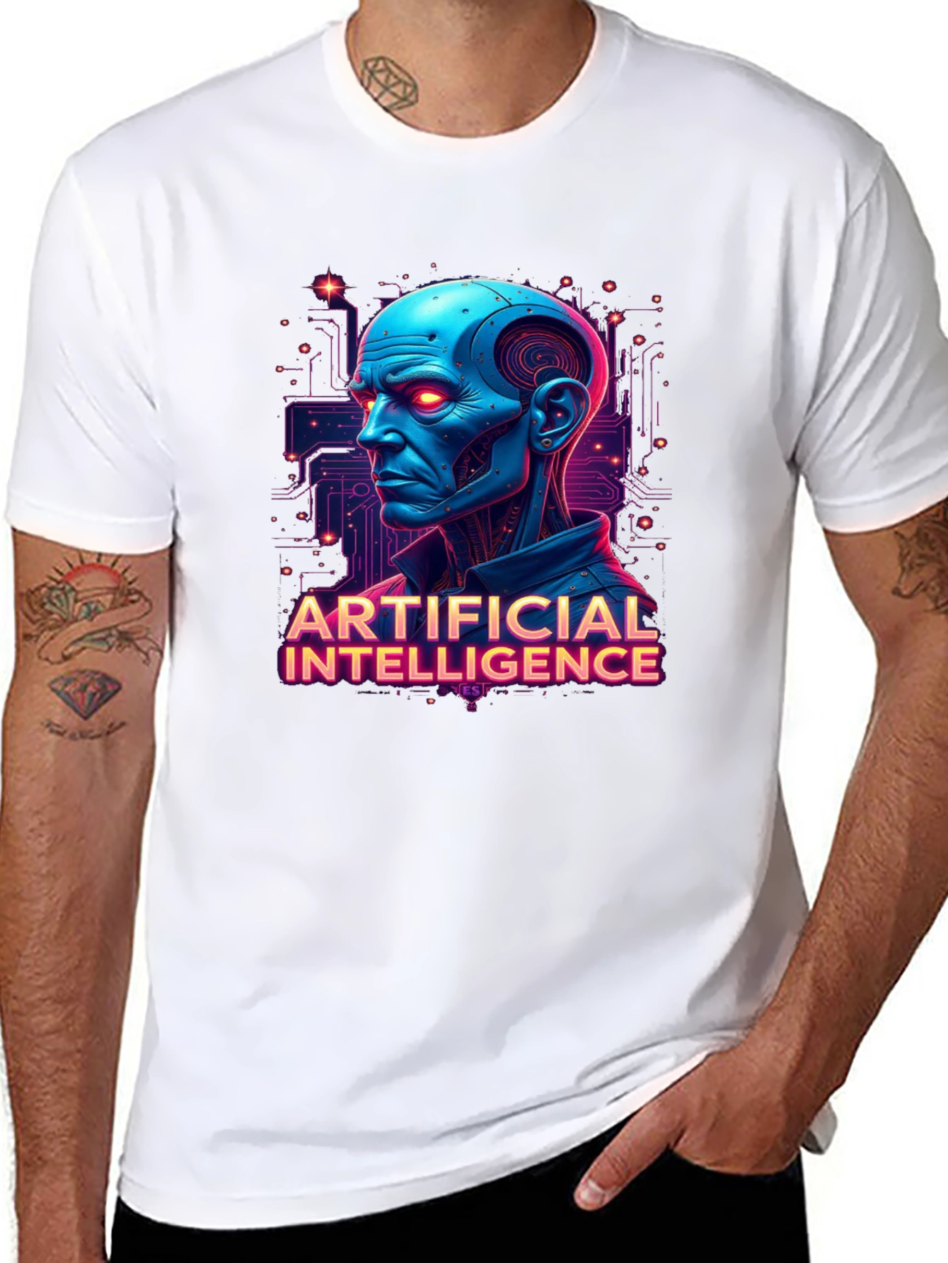 AI Robot Head Graphic Tee - Black T-Shirt