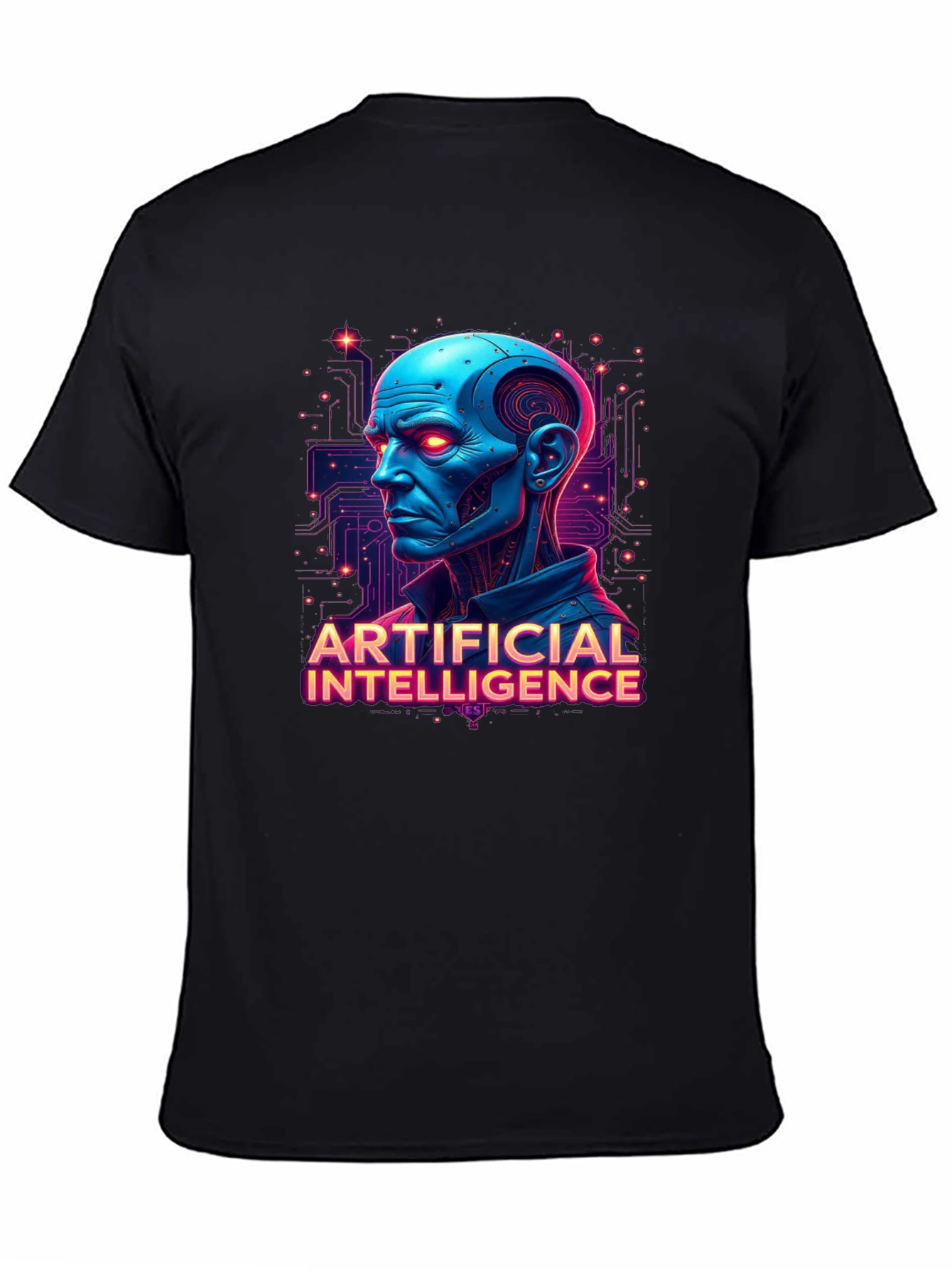 AI Robot Head Graphic Tee - Black T-Shirt