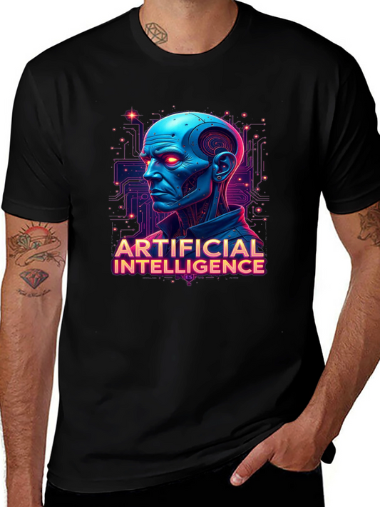 AI Robot Head Graphic Tee - Black T-Shirt