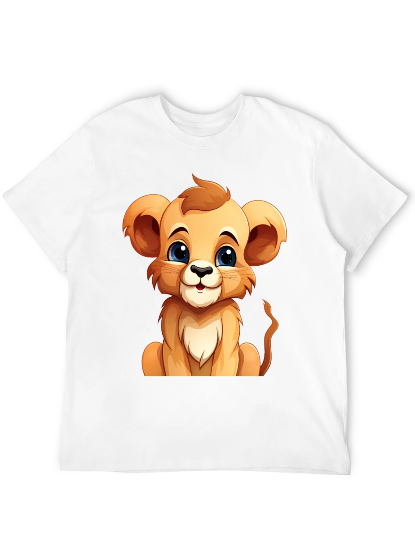 Cute Lion Cub Graphic Tee - Black Cotton T-Shirt