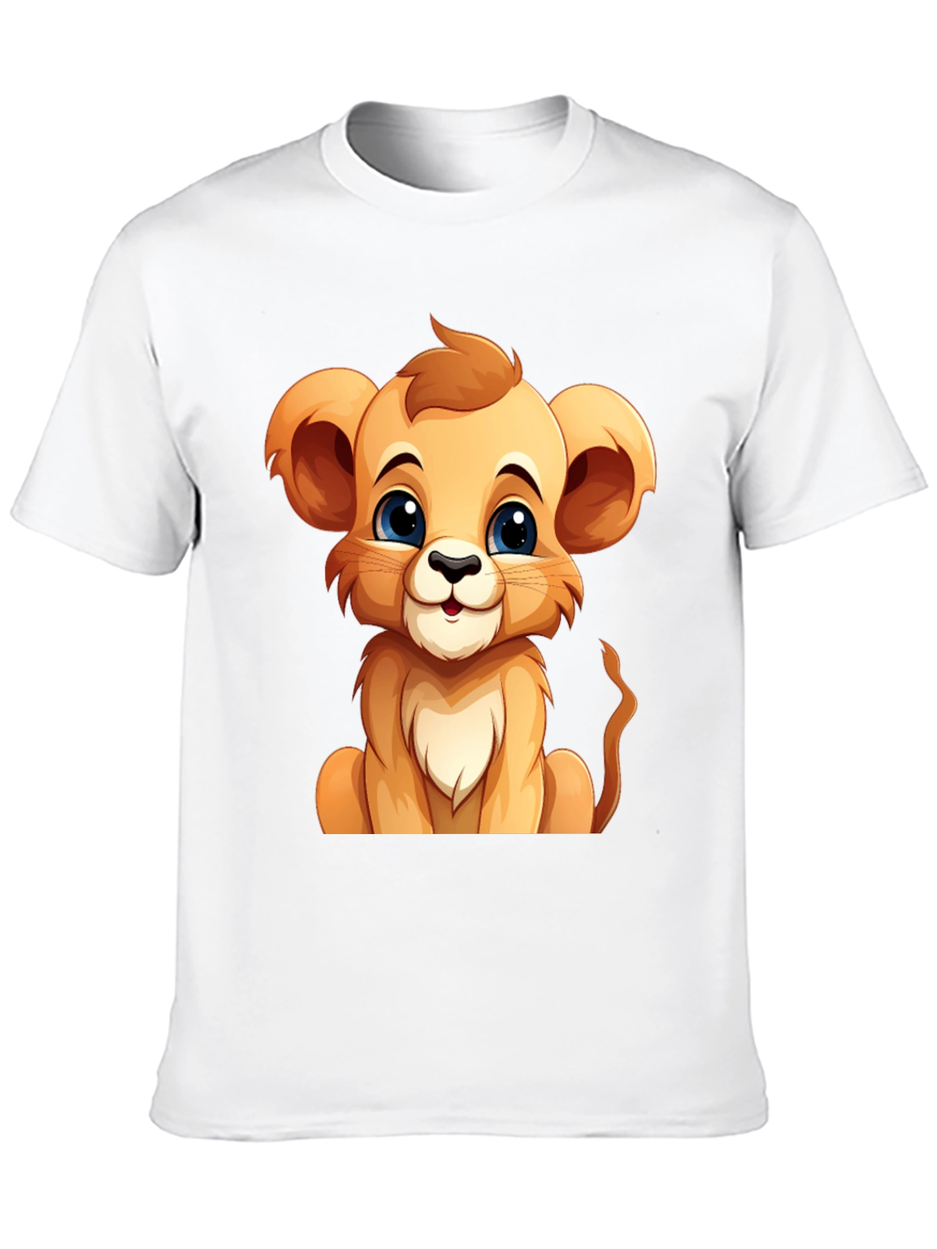 Cute Lion Cub Graphic Tee - Black Cotton T-Shirt