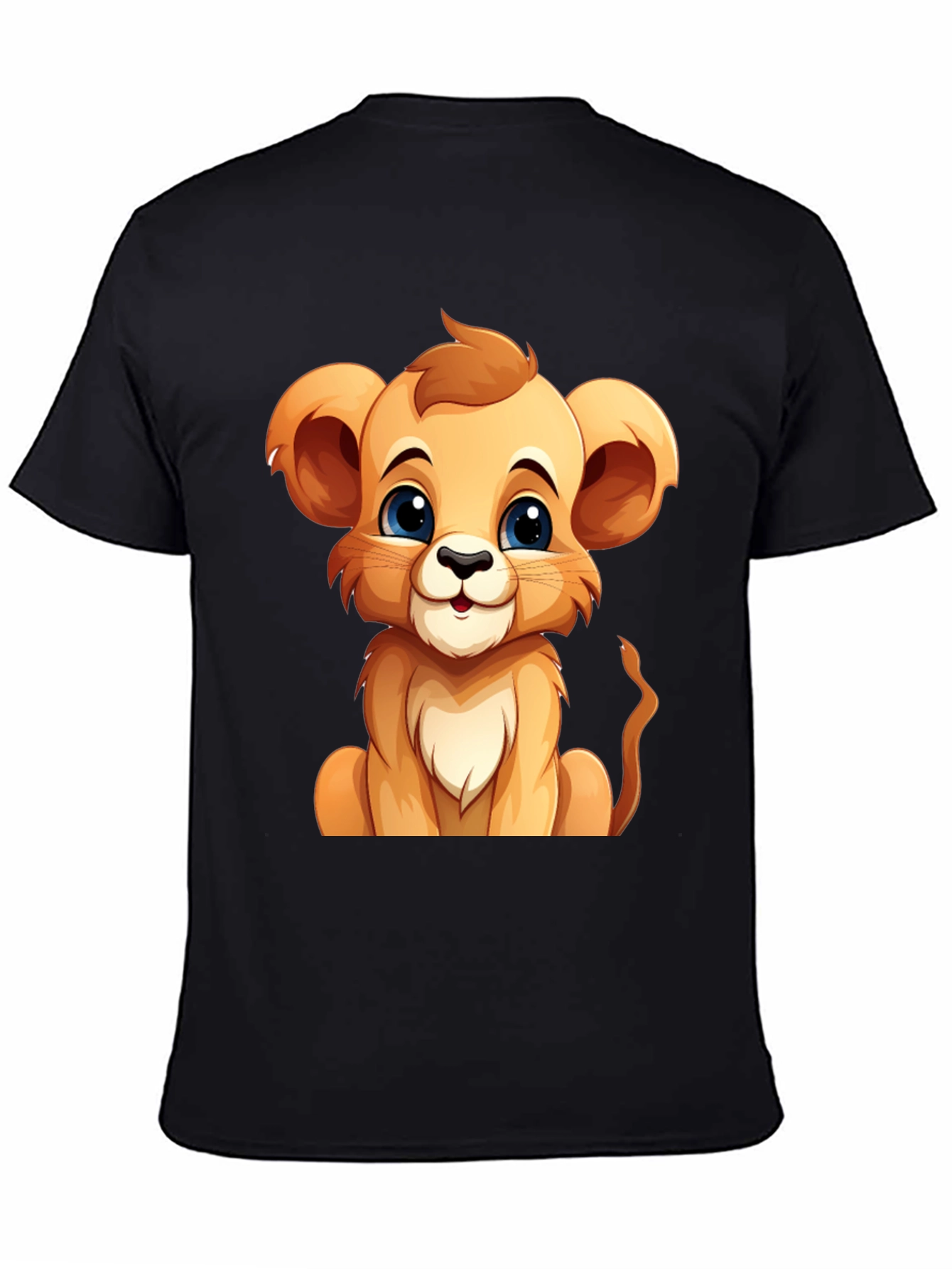 Cute Lion Cub Graphic Tee - Black Cotton T-Shirt
