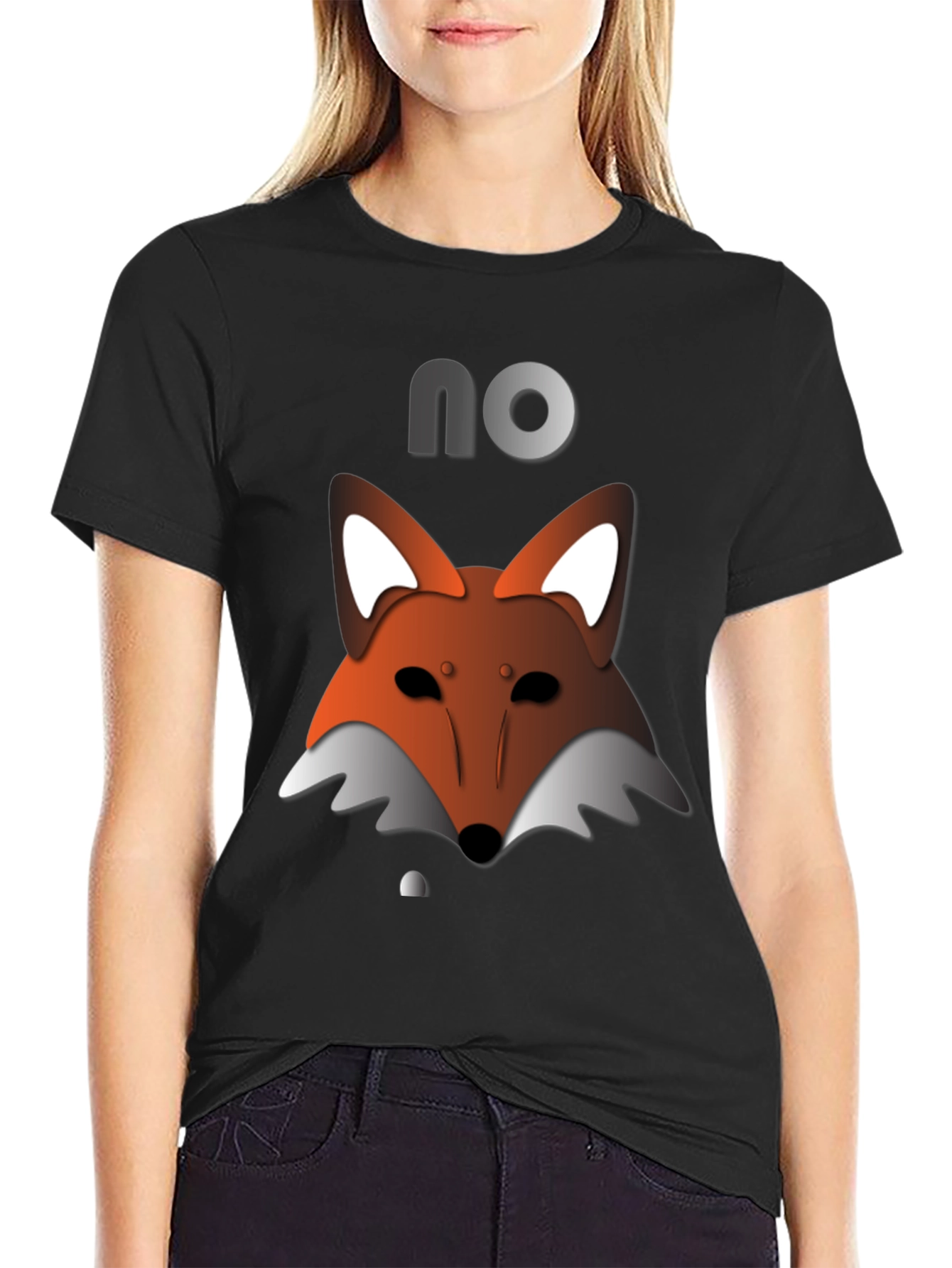 Mens Black T-Shirt with Fox Graphic & NO