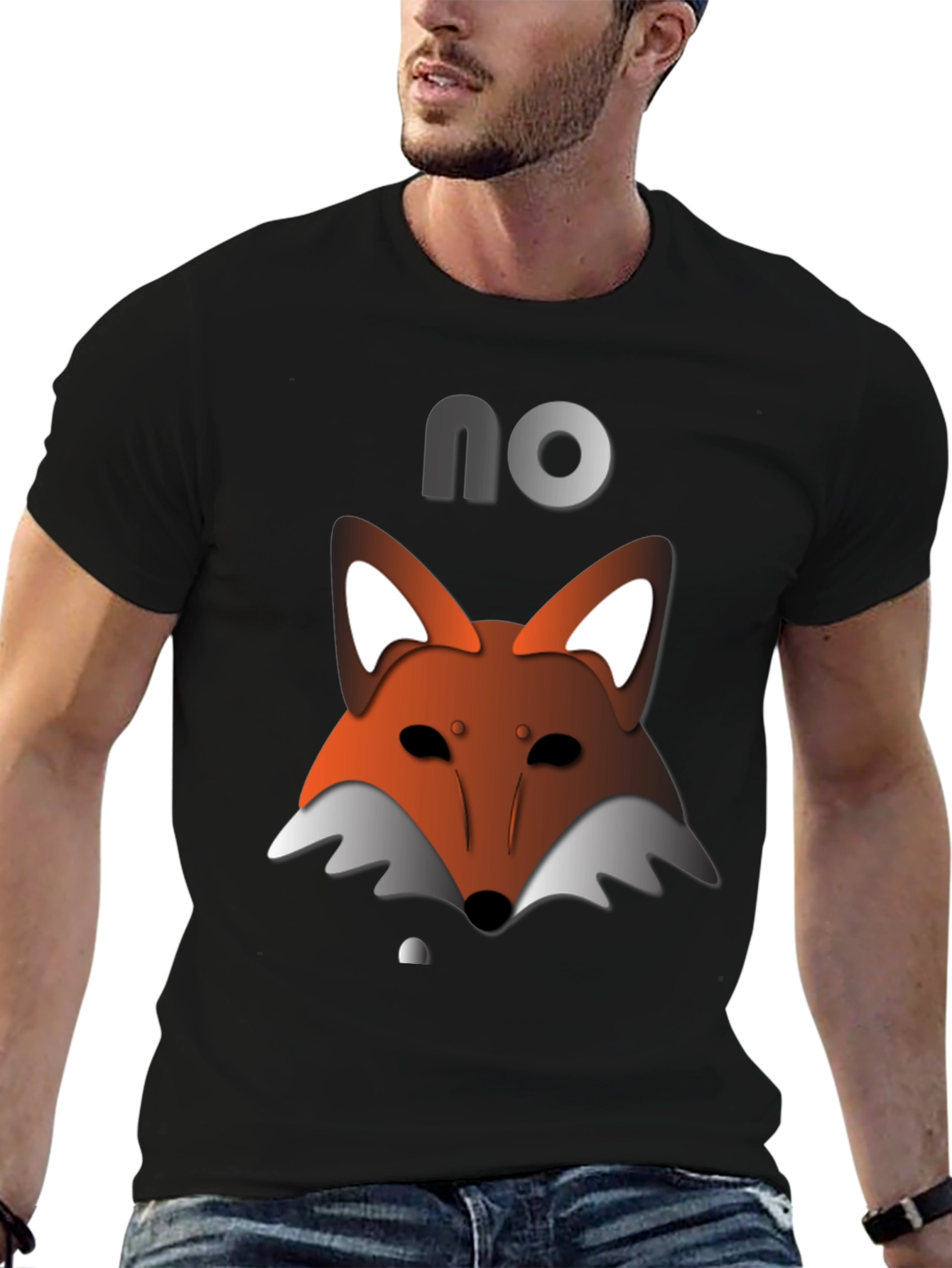 Mens Black T-Shirt with Fox Graphic & NO