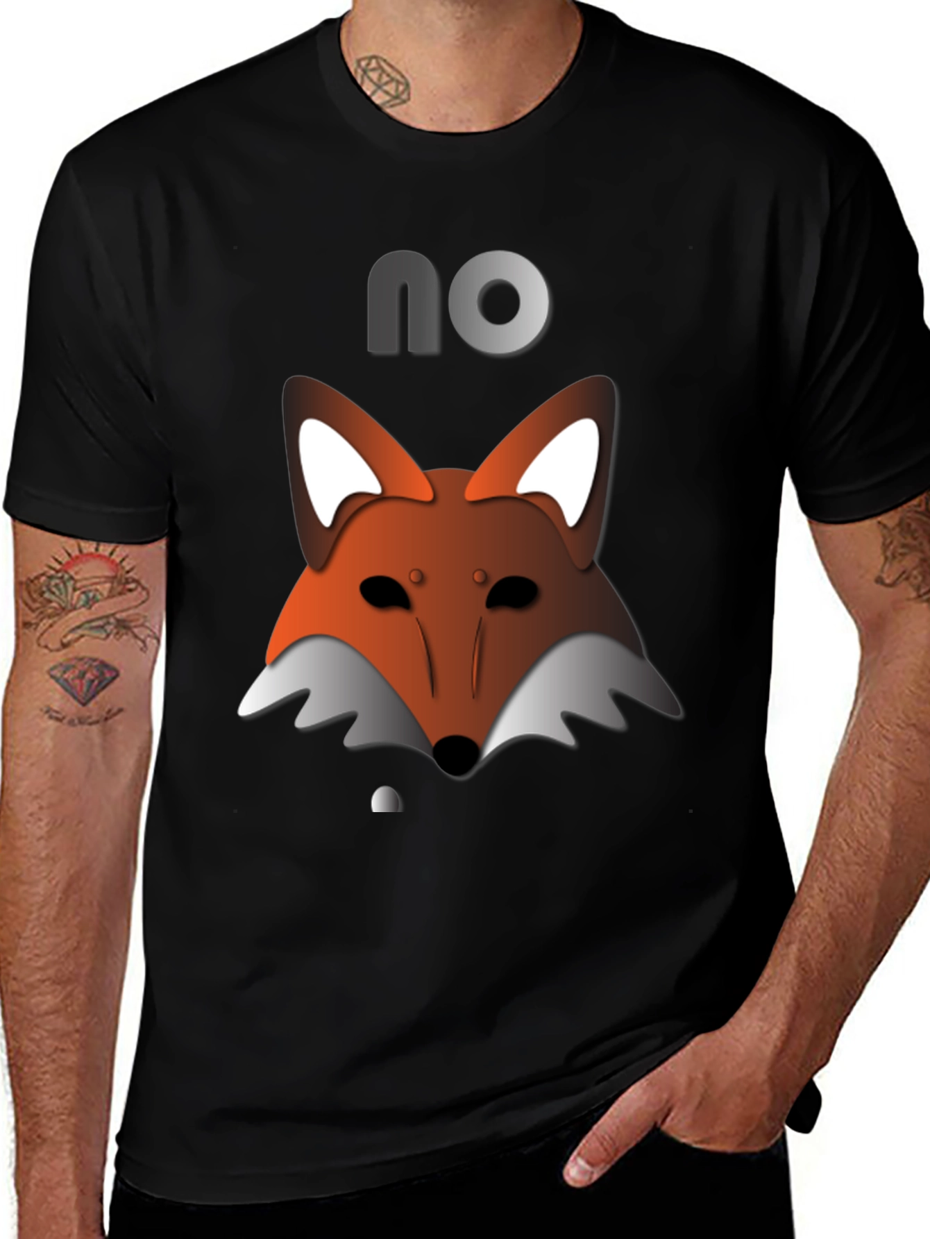 Mens Black T-Shirt with Fox Graphic & NO