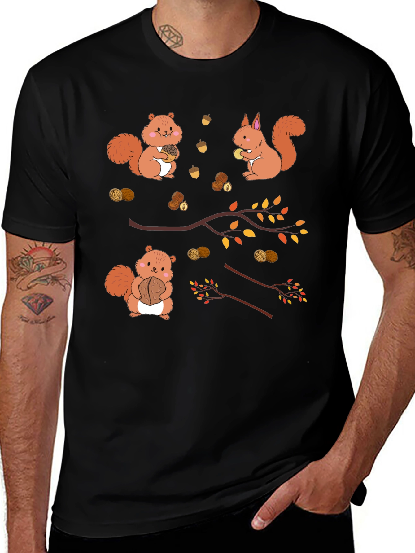 Squirrels & Nuts Graphic Tee - Unisex Black T-Shirt