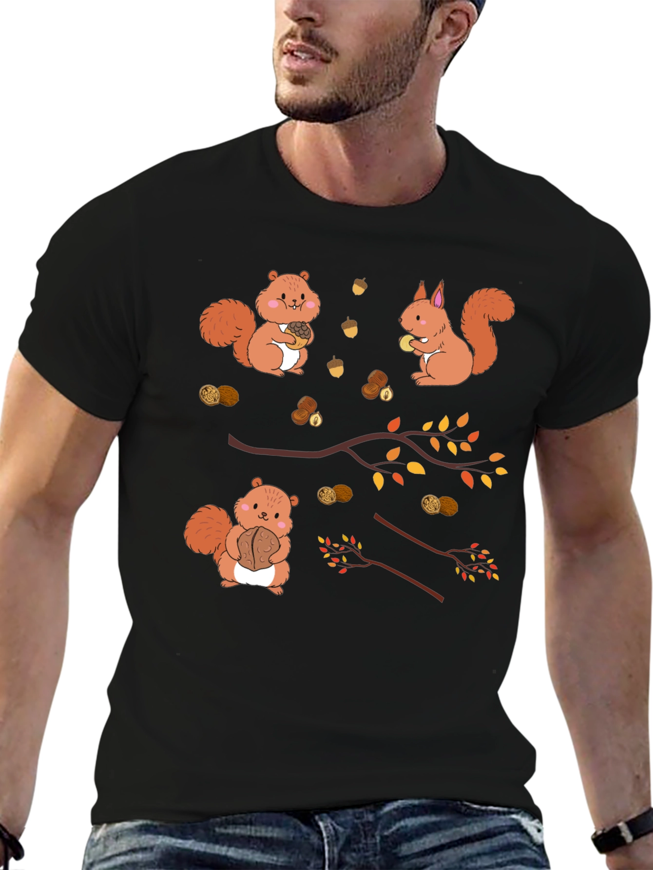 Squirrels & Nuts Graphic Tee - Unisex Black T-Shirt