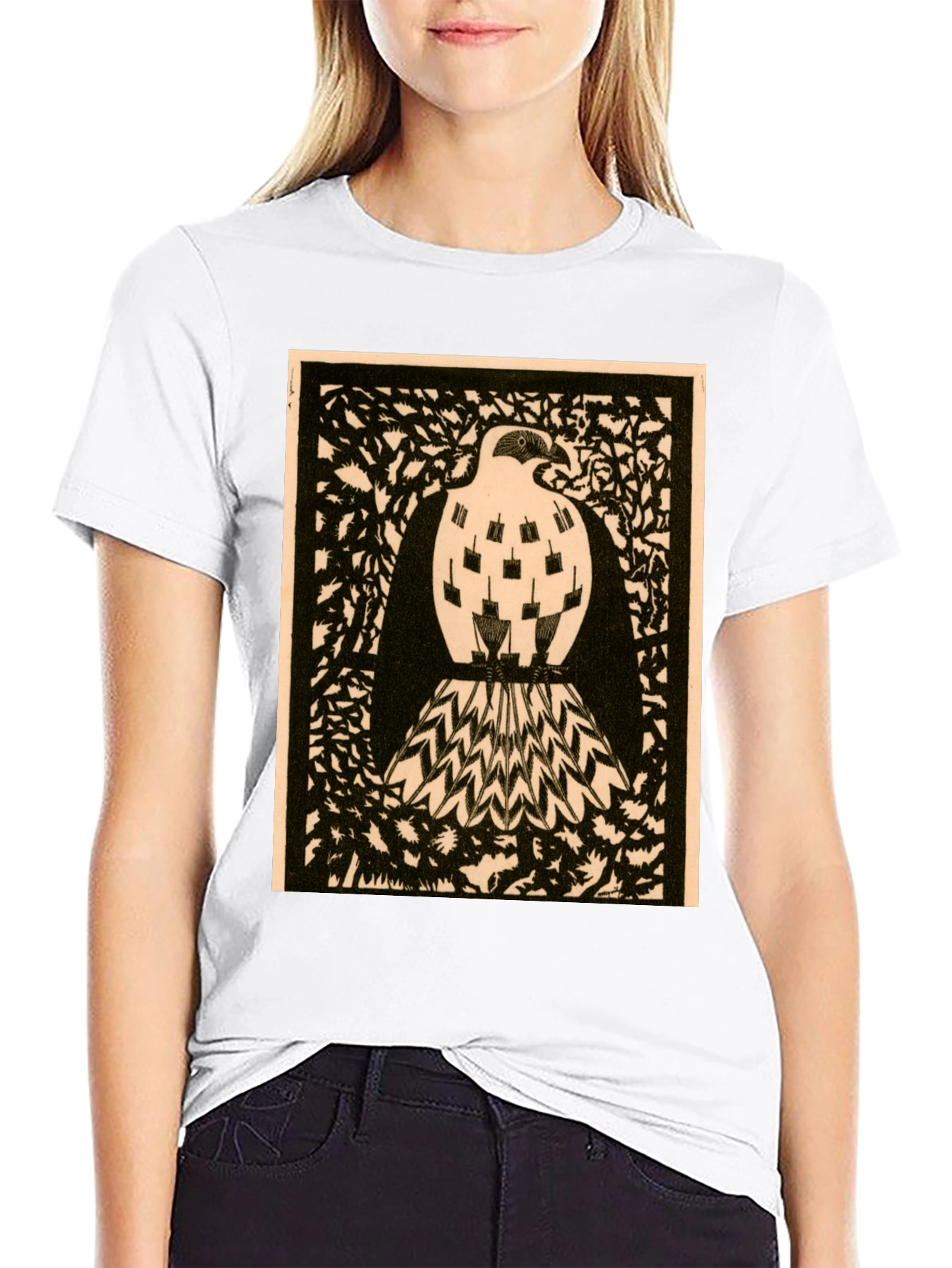 Abstract Bird Graphic Print Black Tee