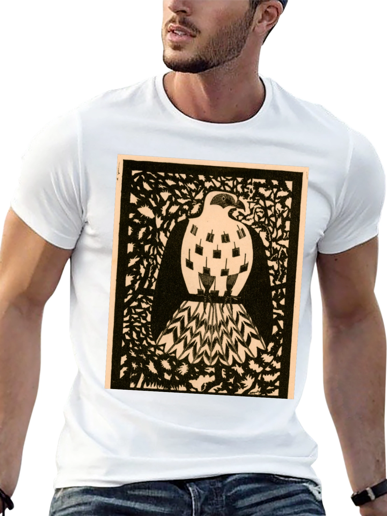 Abstract Bird Graphic Print Black Tee
