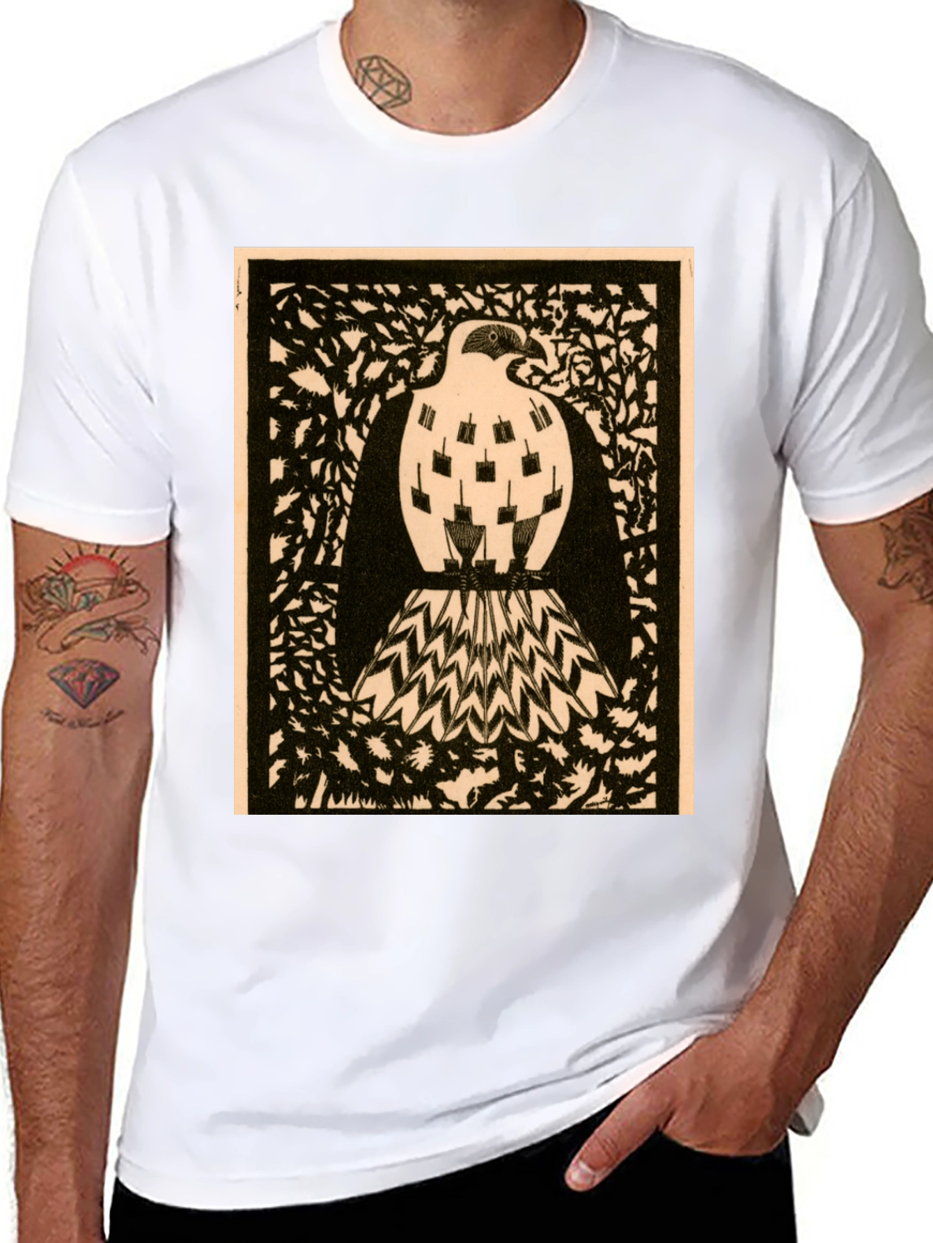 Abstract Bird Graphic Print Black Tee